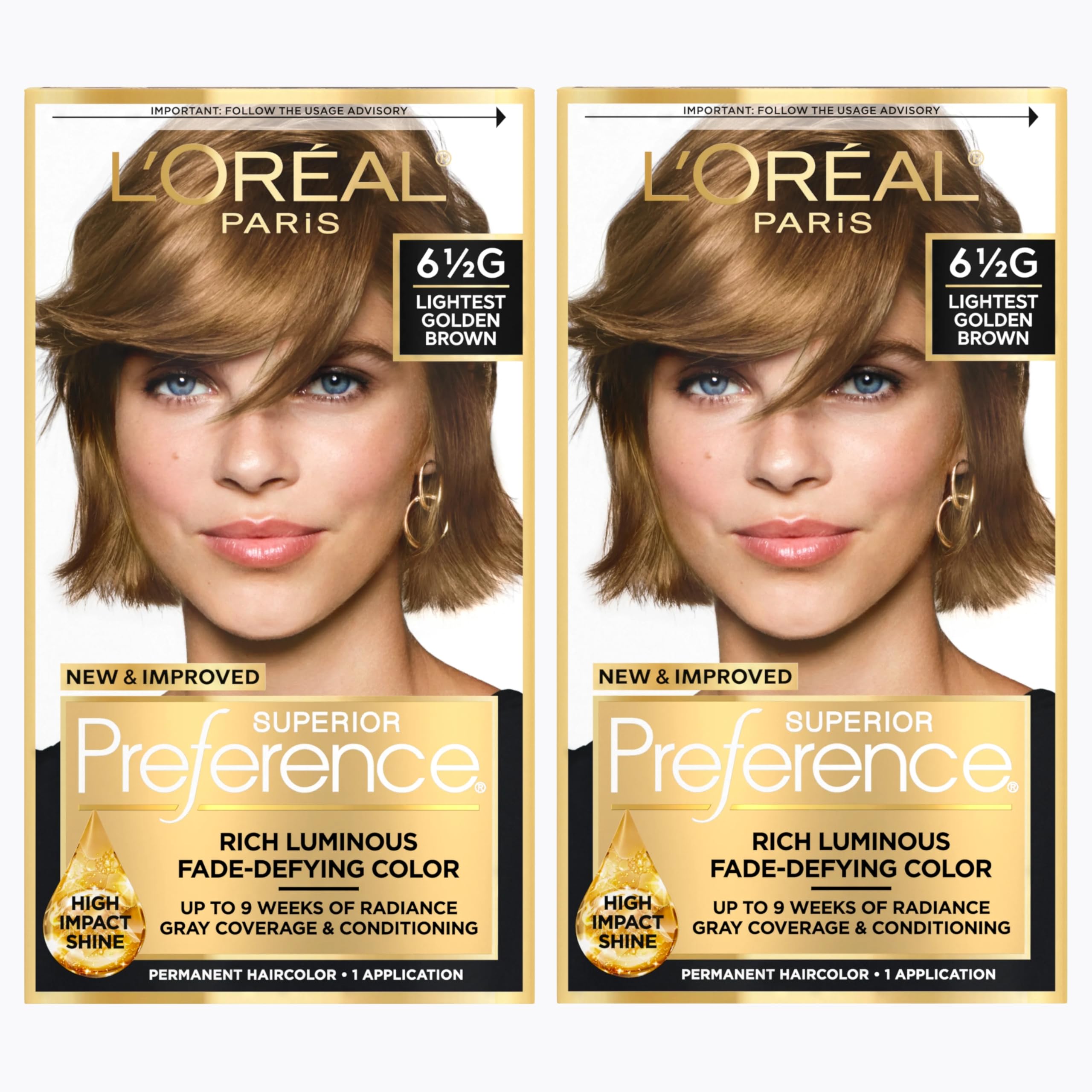 Superior Preference Luminous Fade-Defying Permanent Hair Color, Hair Dye For Up to 9 Weeks of Radiance, Lightest Golden Brown 6.5G, 1 Hair Dye Kit (Pack of 2)