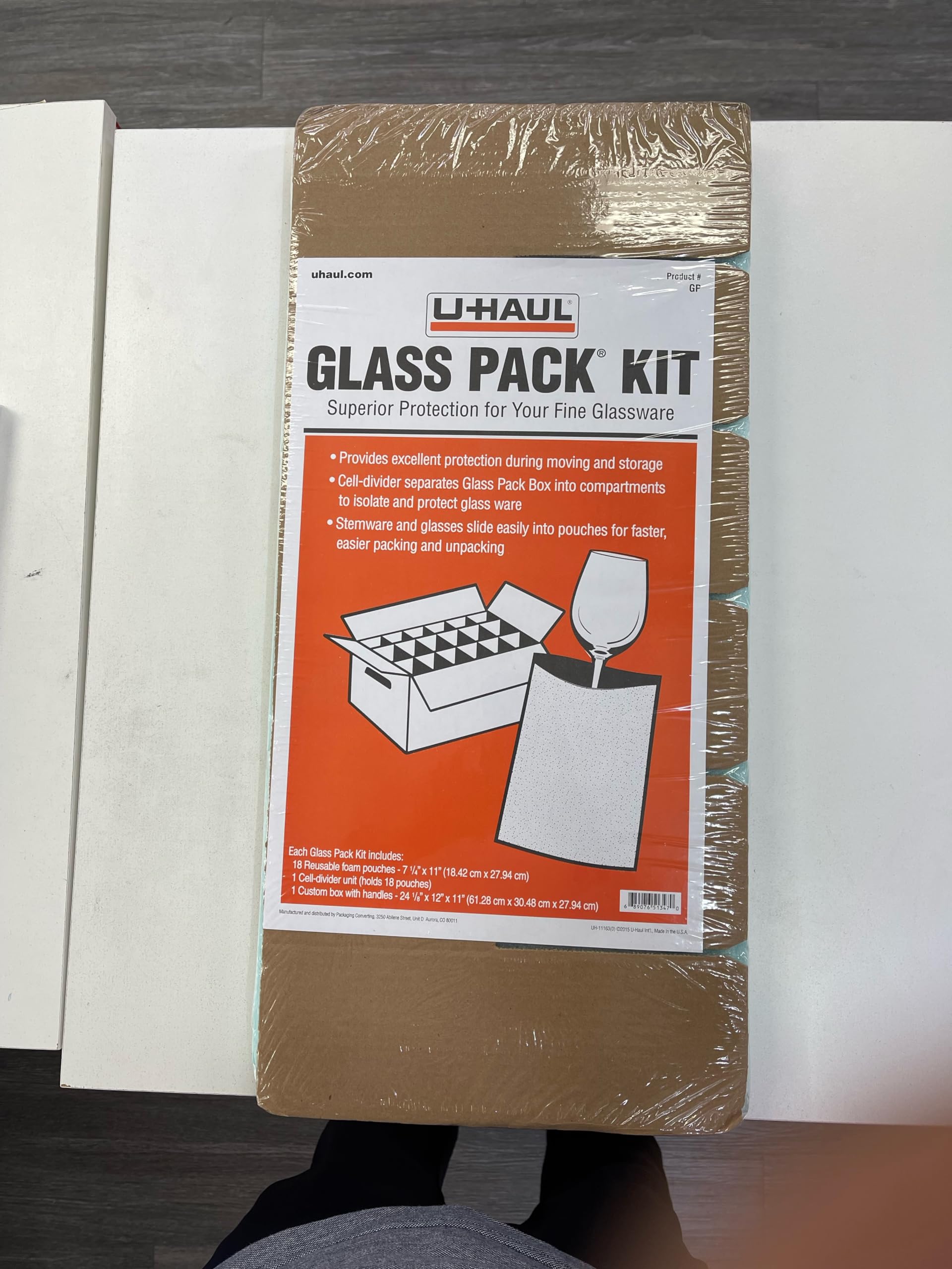 U-Haul Glass Packing Kit for Glasses and Stemware – Includes 1 Box, 1 Cell Divider Unit, and 18 Assorted Foam Pouches