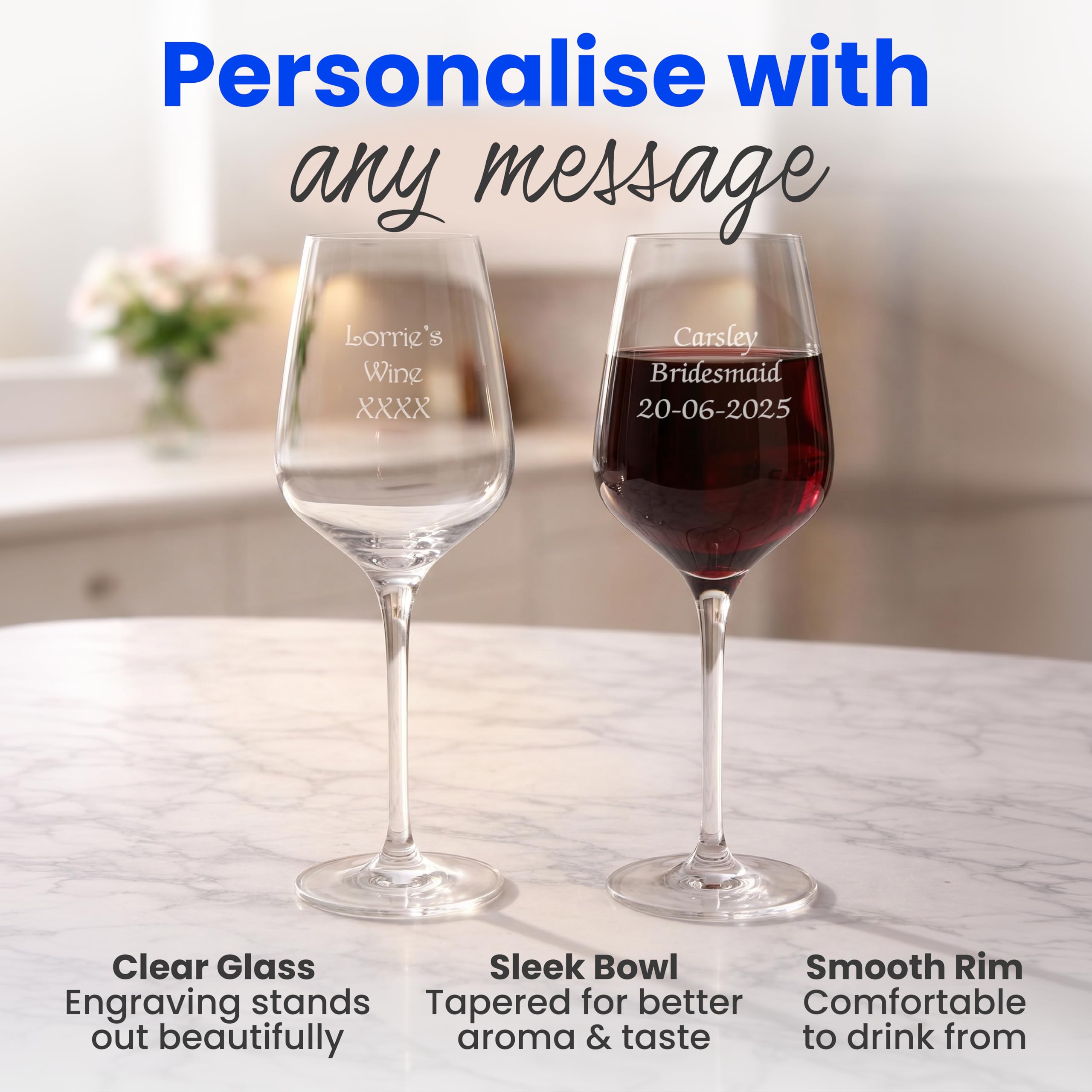 All Things Personalised Calice Vino Personalizzato 450ml - Bicchiere Vino per Compleanno, Matrimonio e Altro - Personalizzabile con Nome e Messaggio - Confezione Regalo, Incisione al Laser