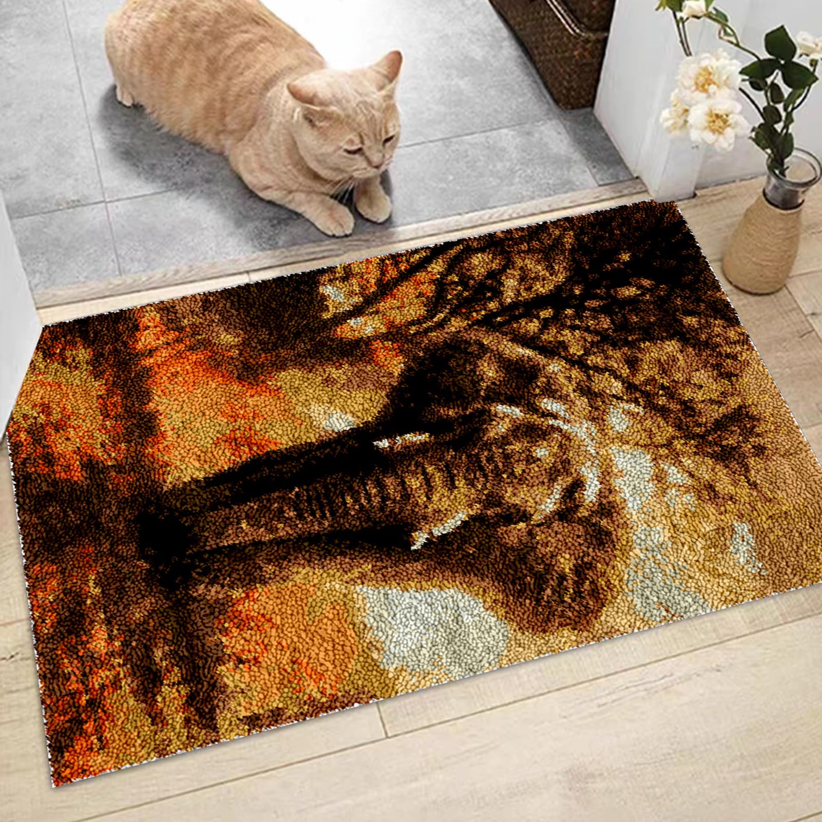 Kit per tappeto con gancio a scrocco, per adulti, fai da te, ricamo, kit con tela stampata, filato all'uncinetto, cuscino da pavimento, grande tappeto a gancio, kit per la decorazione della casa, 60 x