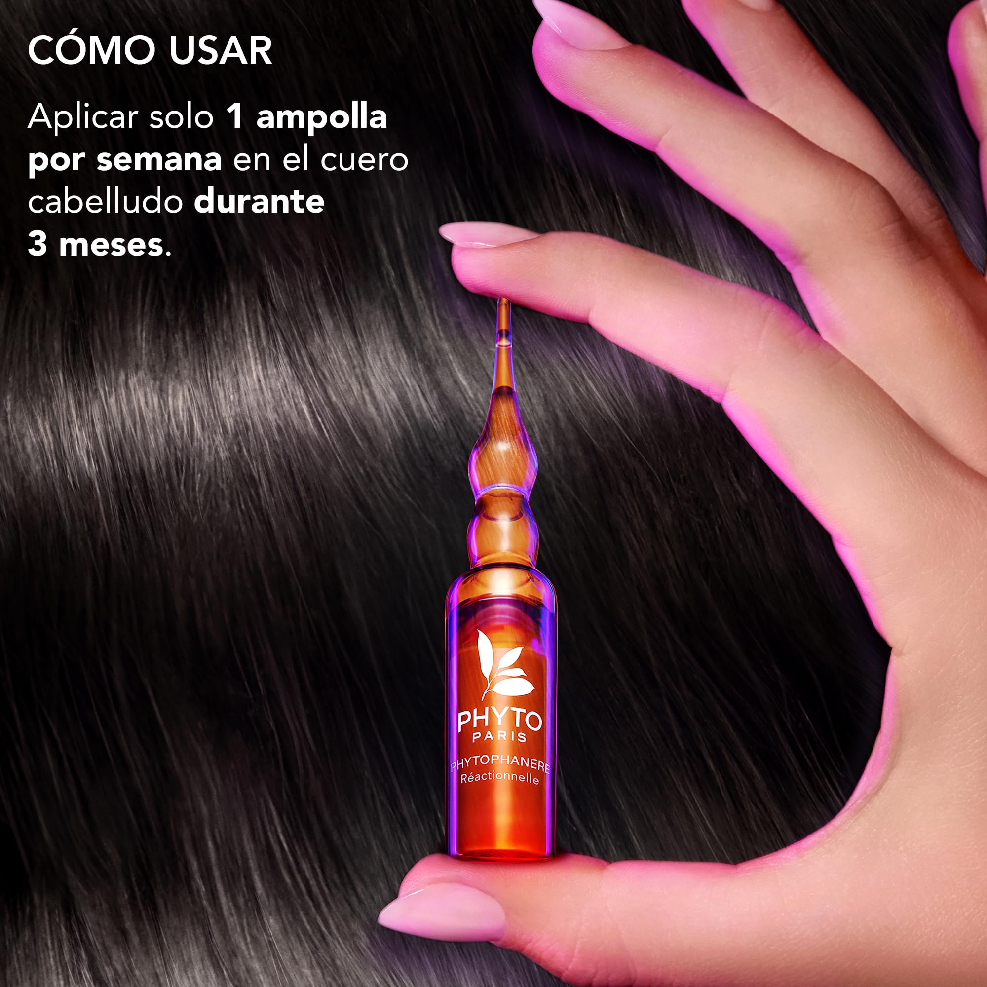 Phyto Paris - Phytophanère - Tratamiento Anticaída Reactiva 12 Ampollas x 5ml - Biotina - Zinc - Ácido Fólico - Frena la Caída por Estrés y Postparto
