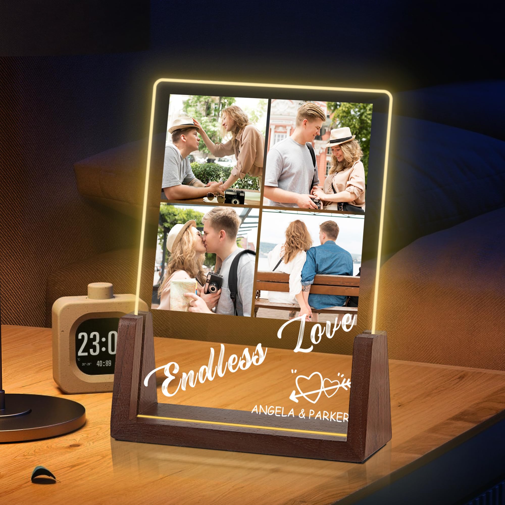Personalized Acrylic LED Plaque with Photos - Unique Couple Gifts for Him & Her, Anniversary & Special Occasions