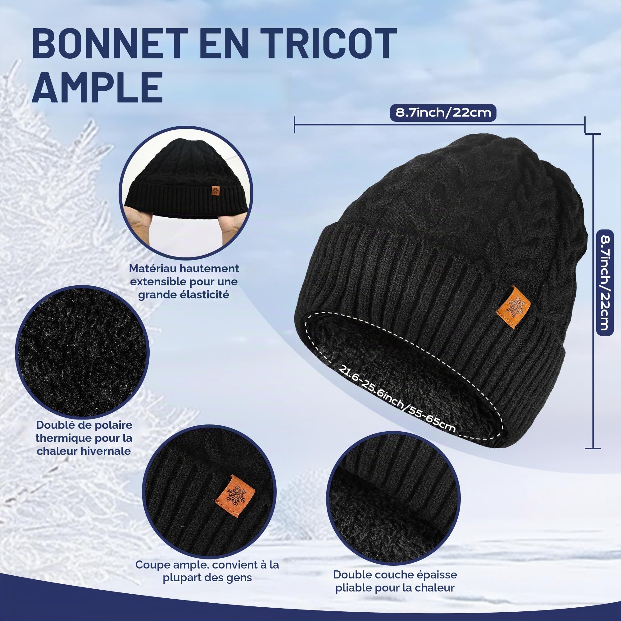 Hommes Femmes Hiver Chaud Bonnet Gants Tactiles Écharpe Tricoter Ensemble, Ensemble Bonnet Echarpe Gant Homme Chauds d'hiver 3en1 pour les cadeaux de Noël/Anniversaire/Nouvel An