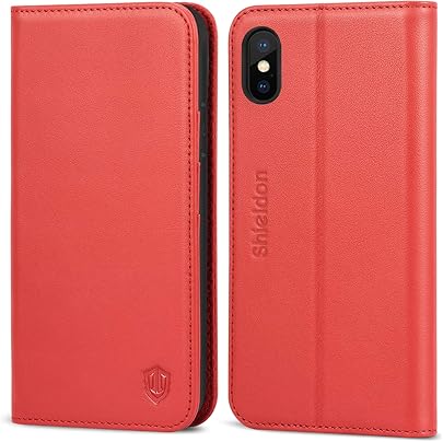 SHIELDON Funda iPhone XS Funda Tapa iPhone con Auto Sleep Wake Bloqueo RFID Cubierta Interior TPU Ranura para Tarjeta Soporte Plegable Funda Cuero Genuino para iPhone 5 8 pulgadas Rojo SHIELDON Funda iPhone XS Funda Tapa iPhone con Auto Sleep Wake Bloqueo RFID Cubierta Interior TPU Ranura para Tarjeta Soporte Plegable Funda Cuero Genuino para iPhone 5 8 pulgadas Rojo