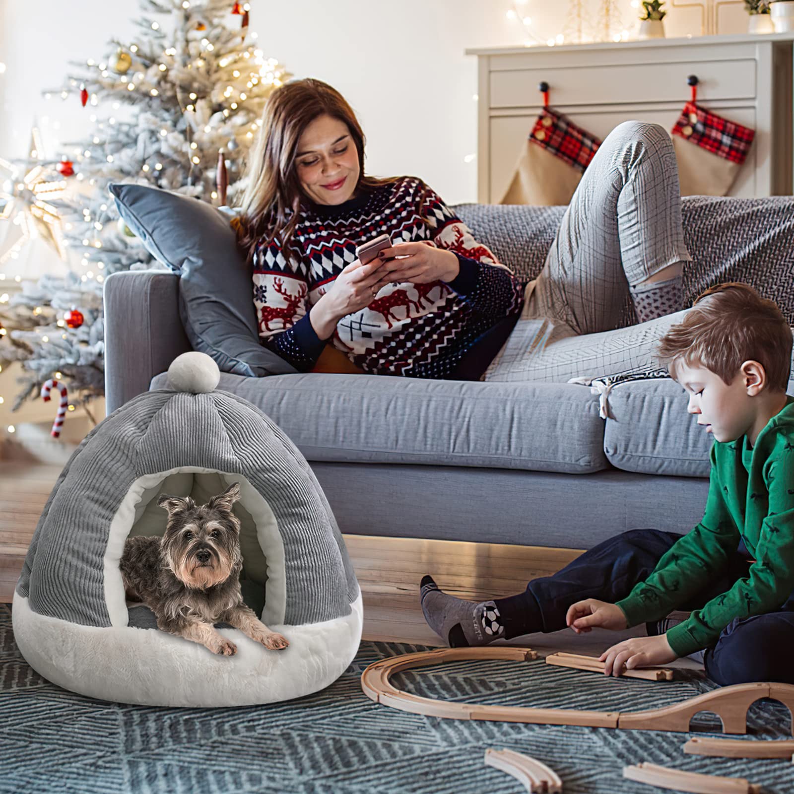 Galatée Lit De Grotte pour Chat, Maison De Lit De Tente pour Chat avec Coussin Lavable Amovible, Lit Igloo Doux en Peluche pour Chat, Améliore Le Sommeil, Lit pour Chaton Et Chiot(S, Gris)