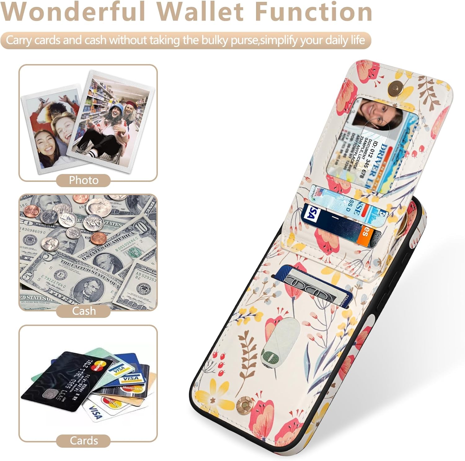 Keallce Case for iPhone 16 Pro Max 6.9'', Detachable Crossbody Case Wallet with RFID Blocking Card Holder, 360?Ring Stand, Leather Phone Cover Lanyard Lady for iPhone 16 Pro Max 2024 5G, Floral Flower