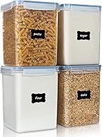 Vtopmart 5.2L Large Airtight Food Storage Containers 4-Pack, BPA-Free for Flour Sugar Rice Baking - Lids, Measuring Cups, 24 Labels, Blue