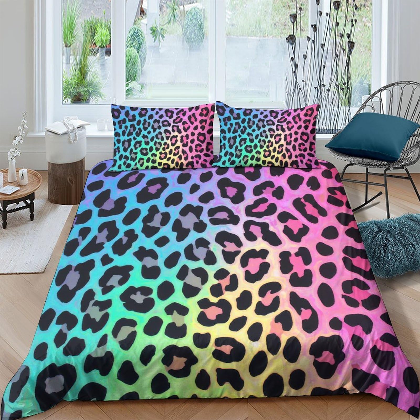 Ctjqhvkz Style-4 3D Printed Rainbow Leopard Fitted Sheet Microfiber Soft Gradient Animal Print Mattress Cover For Bedroom Decor Single（135X200cm）