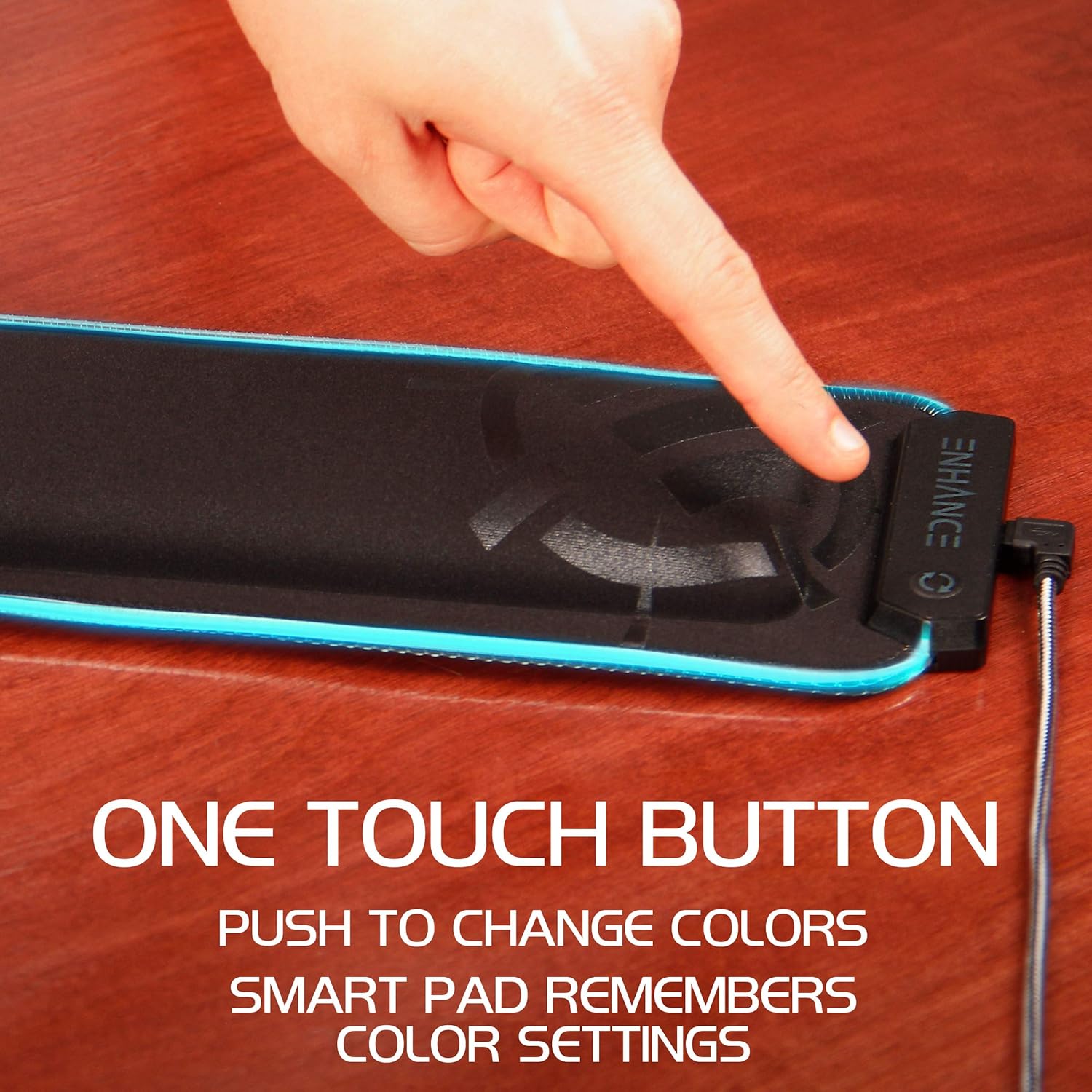 Enhance LED Wrist Rest with Soft Memory Foam Support for Full Size Keyboards - Wrist Rest Pad with 7 Illuminated Colors, 3 Color Modes, Smart Control, Non-Slip Base - Thick 1" Padding