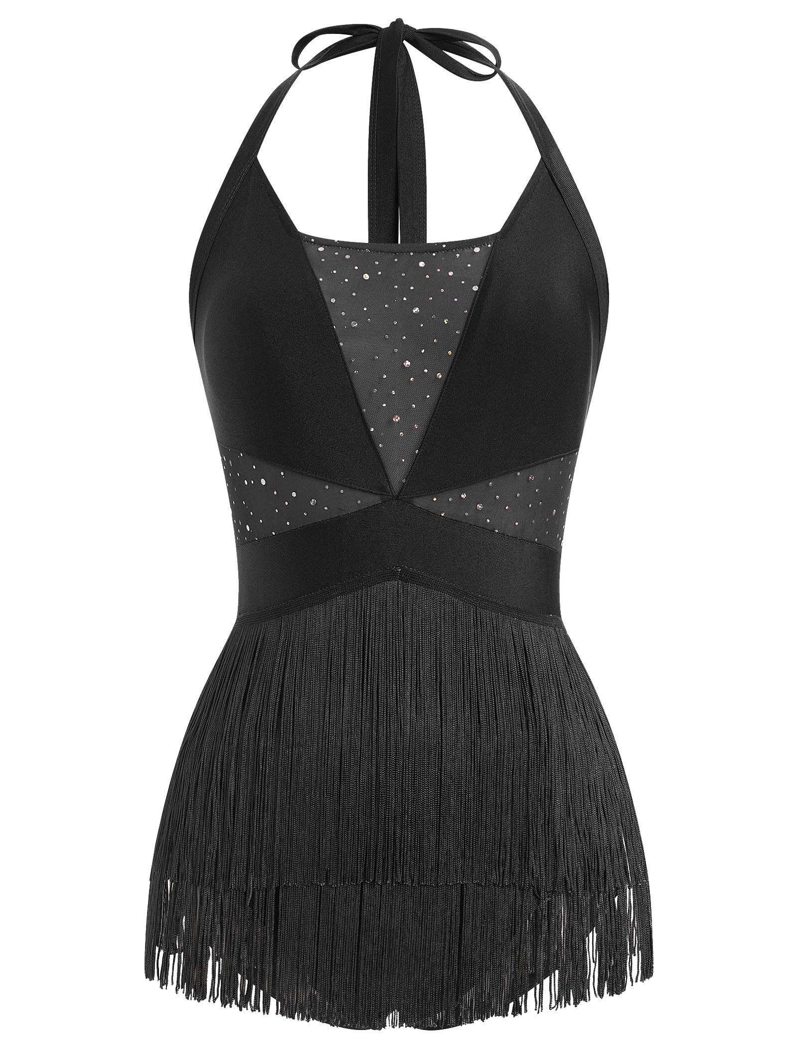 Damen Latein Tanz Kostüm Pailletten Fransen Bodysuit Sparkly Quaste Tanz Trikot Halter Hals Latein Tangos Salsa Jazz Akrobatik Outfits