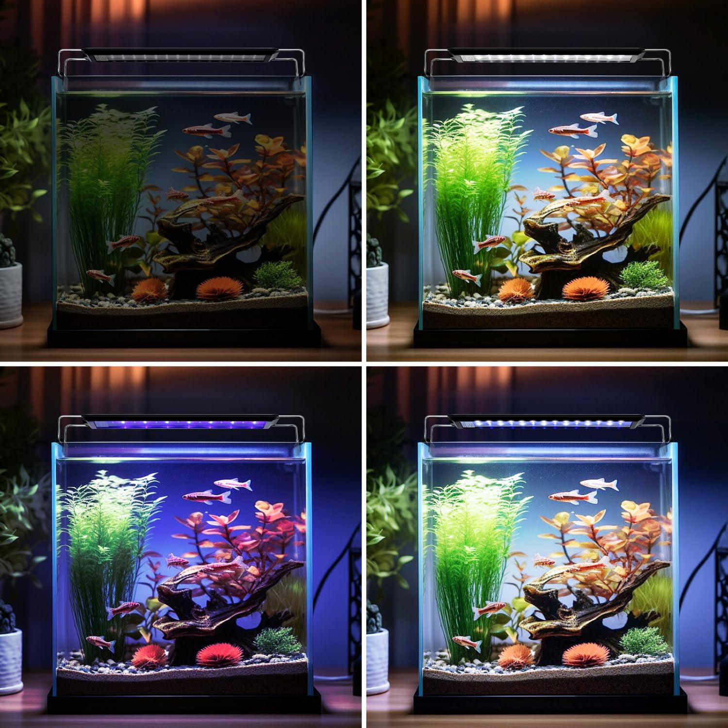 Nobleza - Luce per Acquario, Illuminazione per Acquario con Timer, Lampada da Giardino con 3 Colori, Lampada Acquario con 10 Livelli Luminosità Regolabile da 30-50cm, 8W