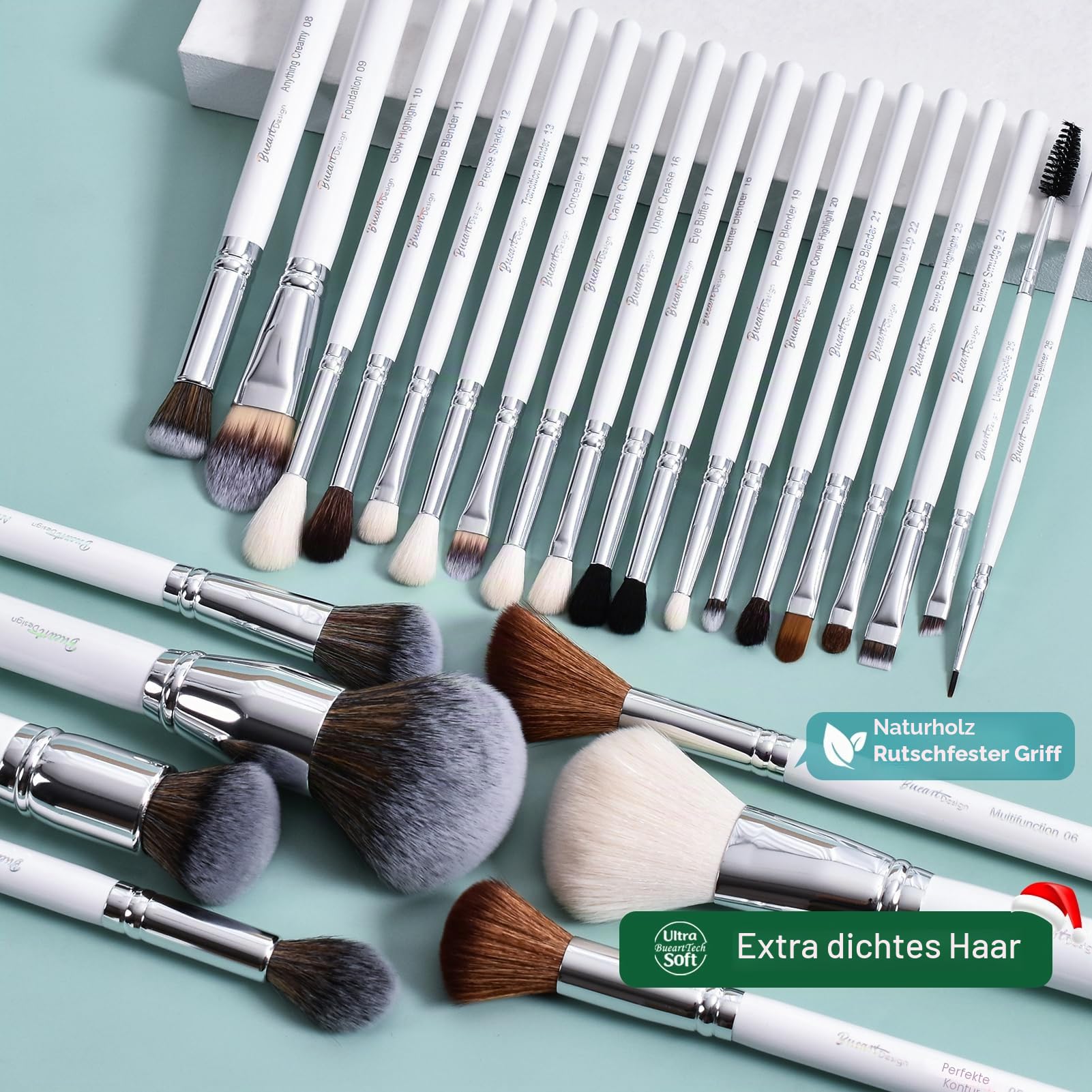 Professionelles Make-up-Pinsel-Set, 26-teilig, echtes natürliches Ziegenhaar, beschriftet, weiß, Make-up-Pinsel-Set mit Grundierung, Puder, Rouge, Concealer, Verblenden, Lidschatten, Konturpinsel-Set