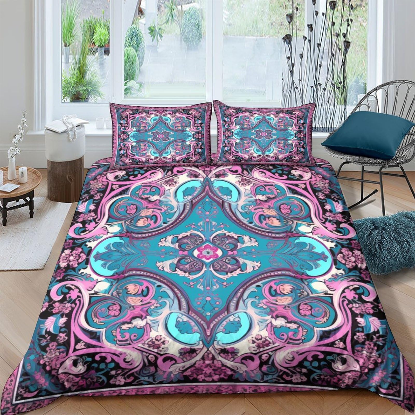 Housse de couette patchwork violette 200x200 anti-plis à fermeture éclair