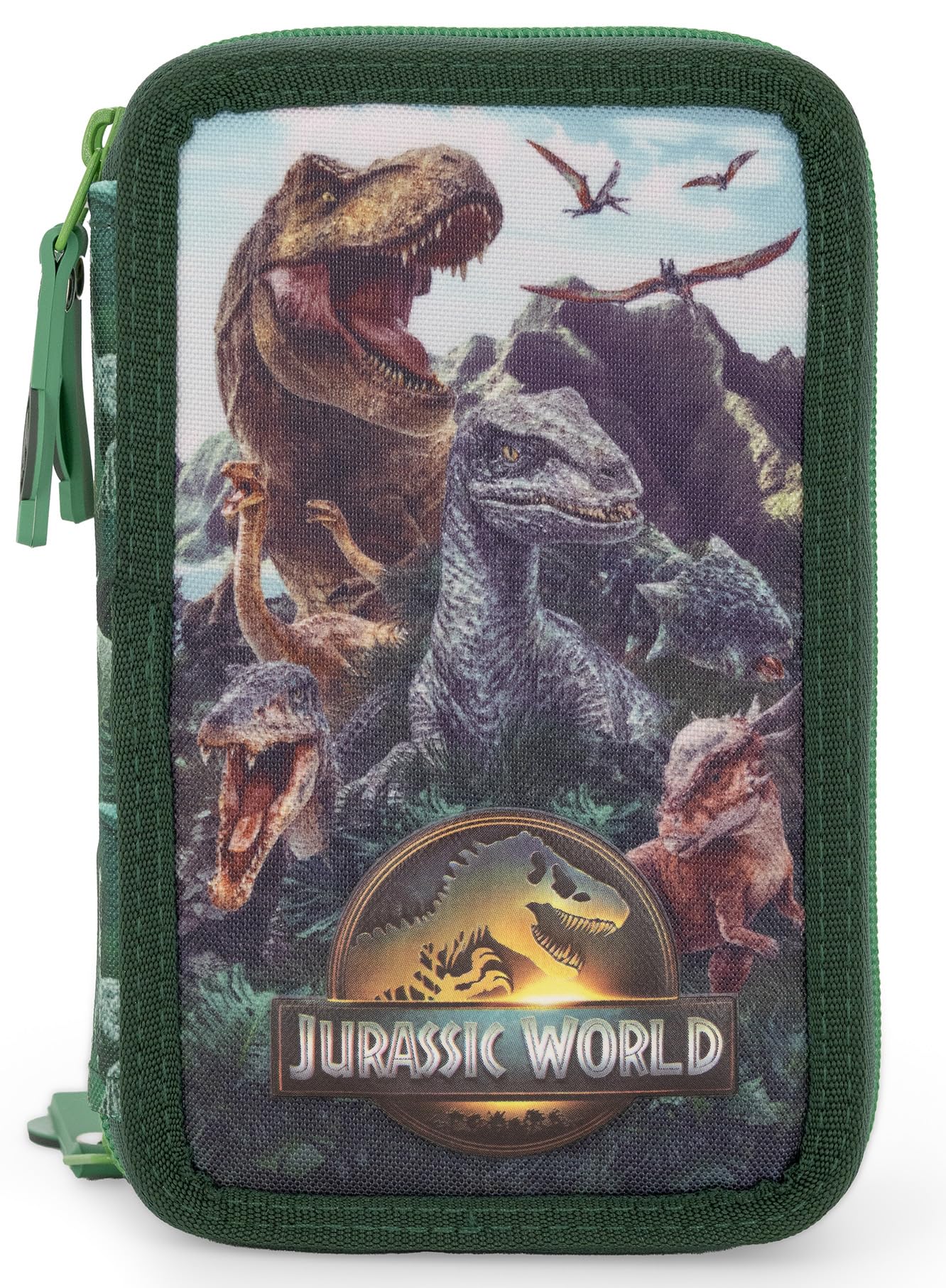 Jurassic World 3-Fach Federmäppchen Set 46 Teile für Jungen Schulmäppchen mit Stiften