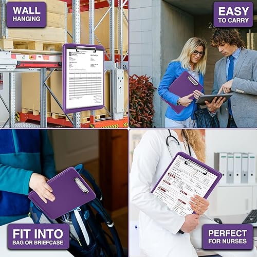 Vista 66 de Sooez - Portapapeles con almacenamiento, de plástico con clip de perfil bajo, resistente, plegable, cubierta impermeable para portapapeles