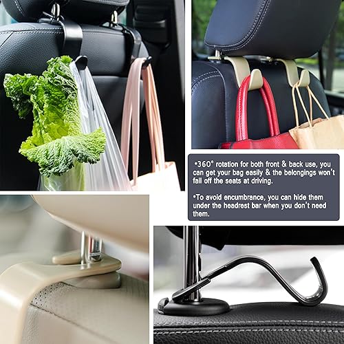 Miniatura 65 de Amooca Paquete de 4 ganchos para reposacabezas de asiento de automóvil, organizador universal de almacenamiento de automóvil, para bolso, bolso, Gris