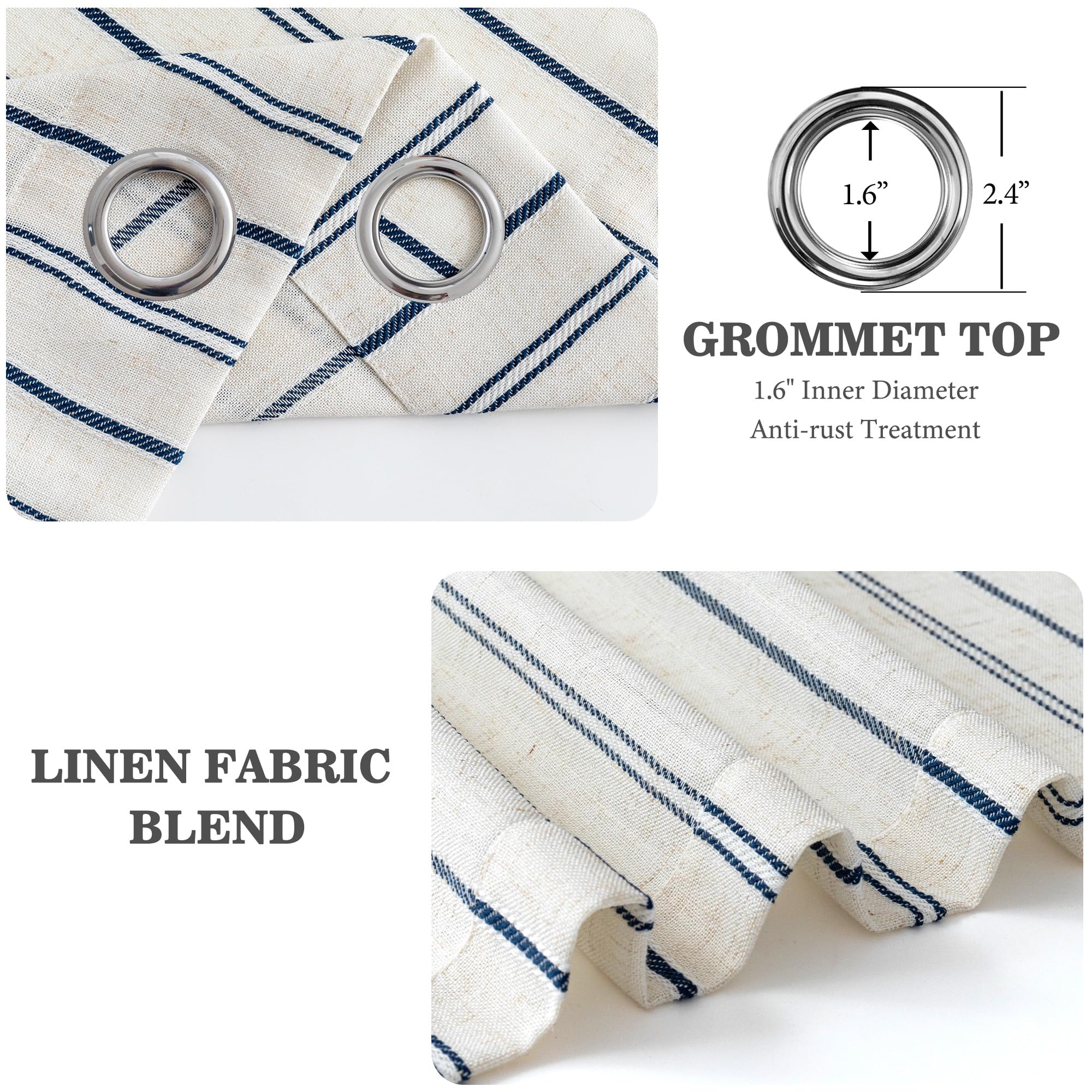 Cortinas con ojales de lino semitransparente con rayas, 140 x 225 cm