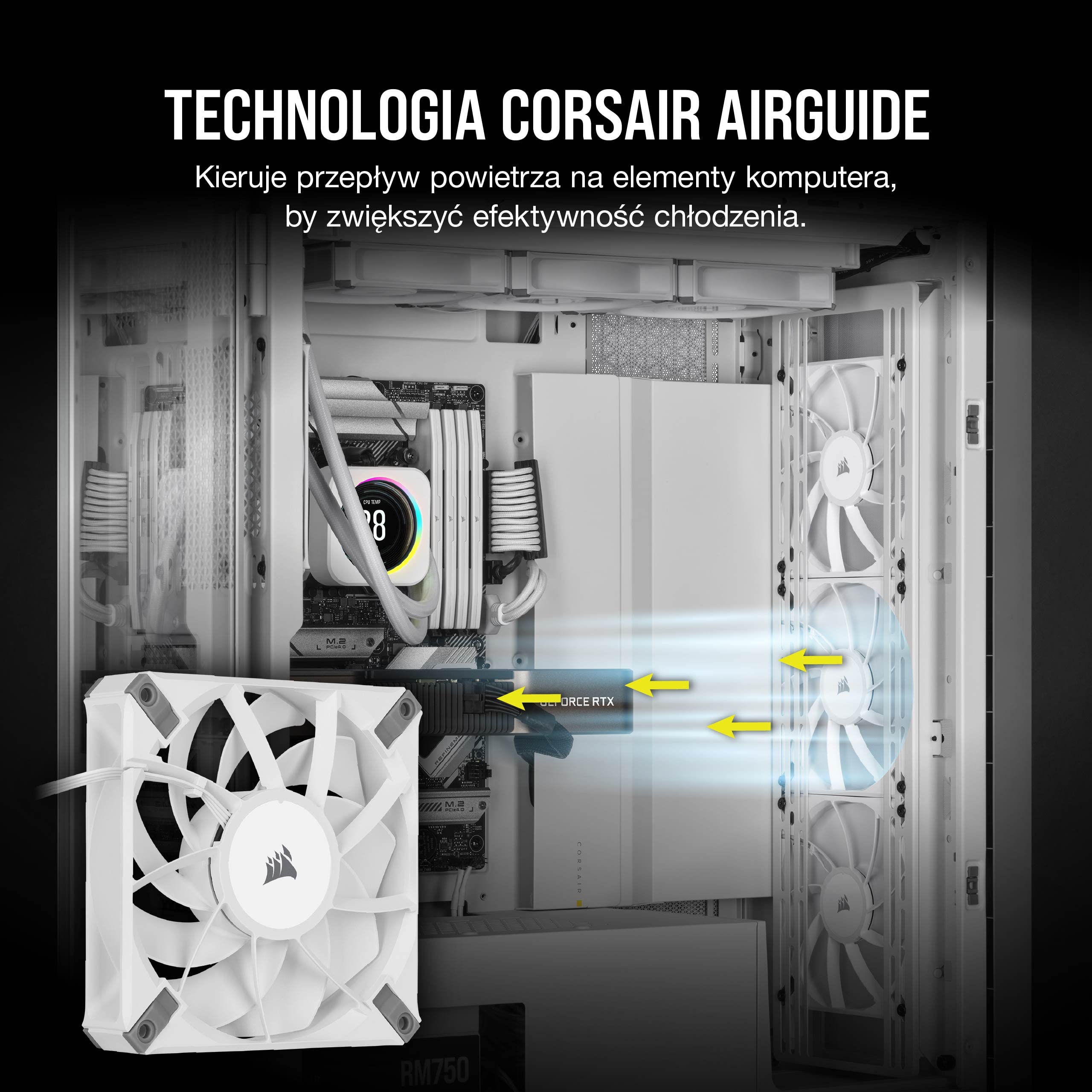 Corsair AF ELITE Series - AF120 ELITE Wentylator z Dynamicznym łożyskiem Olejowym 120 mm z AirGuide (Niski poziom hałasu, obsługa trybu zerowych obrotów) Jedna Sztuka - Biały