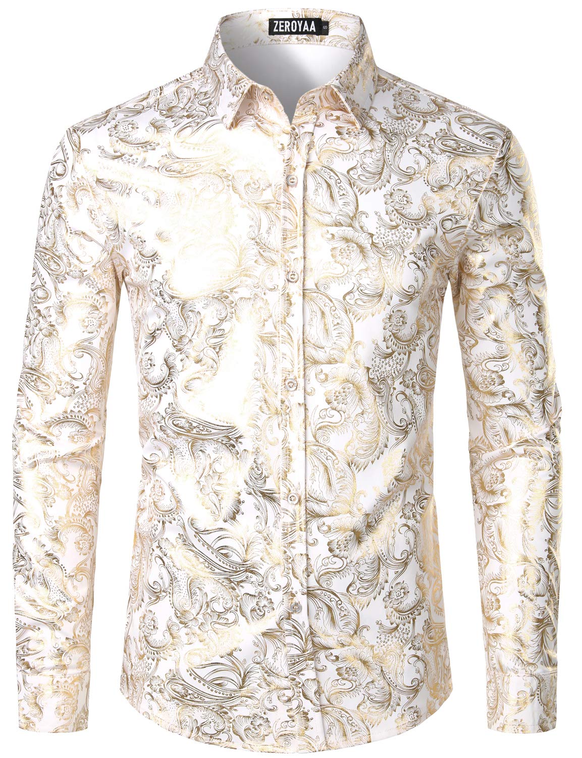 ZEROYAA Men's Luxury Paisley Floral Printed Button Down Shirt