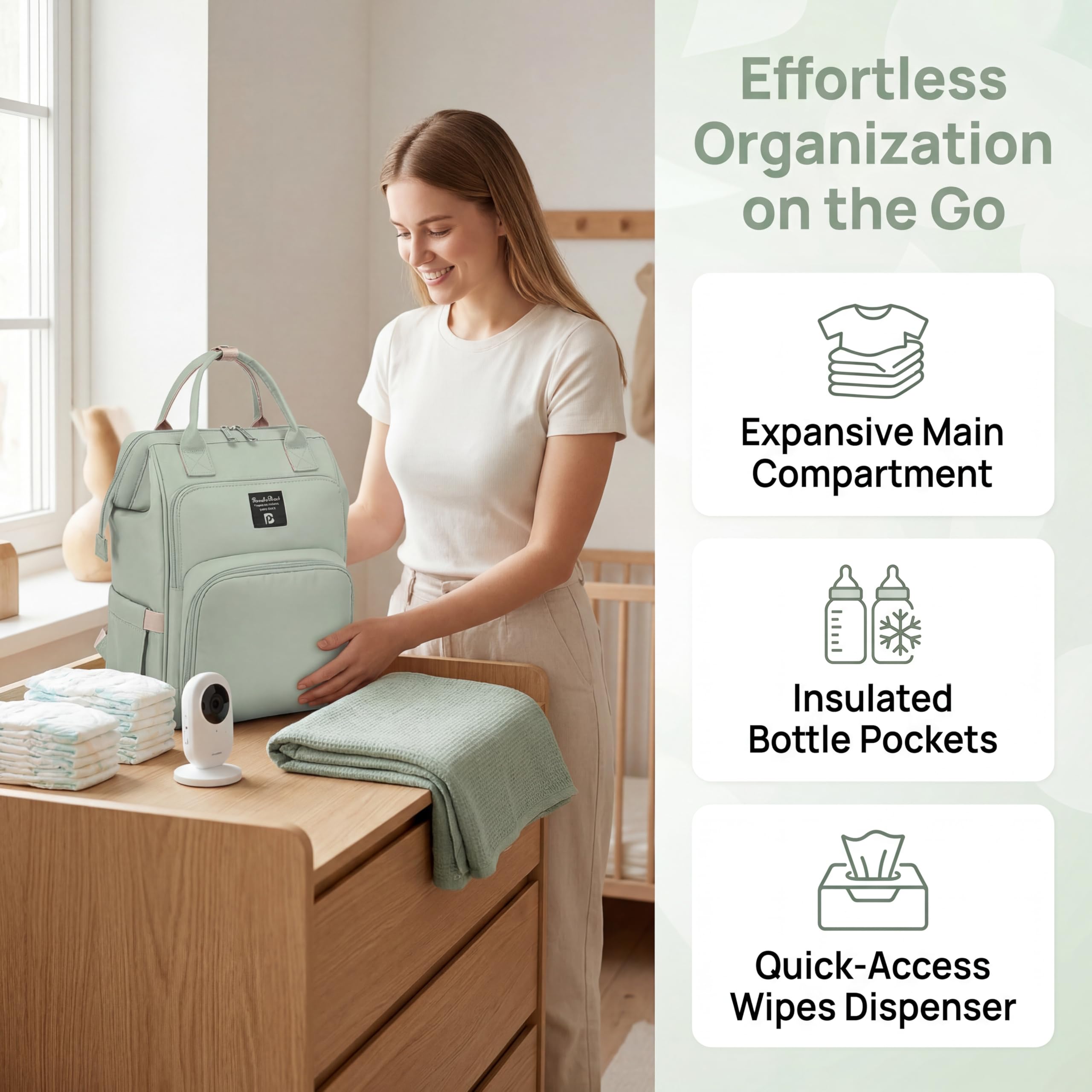 Pomelo Best Sac à Dos à Langer Bébé, Grande Capacité Imperméable – Style Macaron Pastel, Tapis à Langer Inclus, Sangles de Poussette, Sac Multifonctionnel pour Maman et Papa – Idéal Voyage & Quotidien