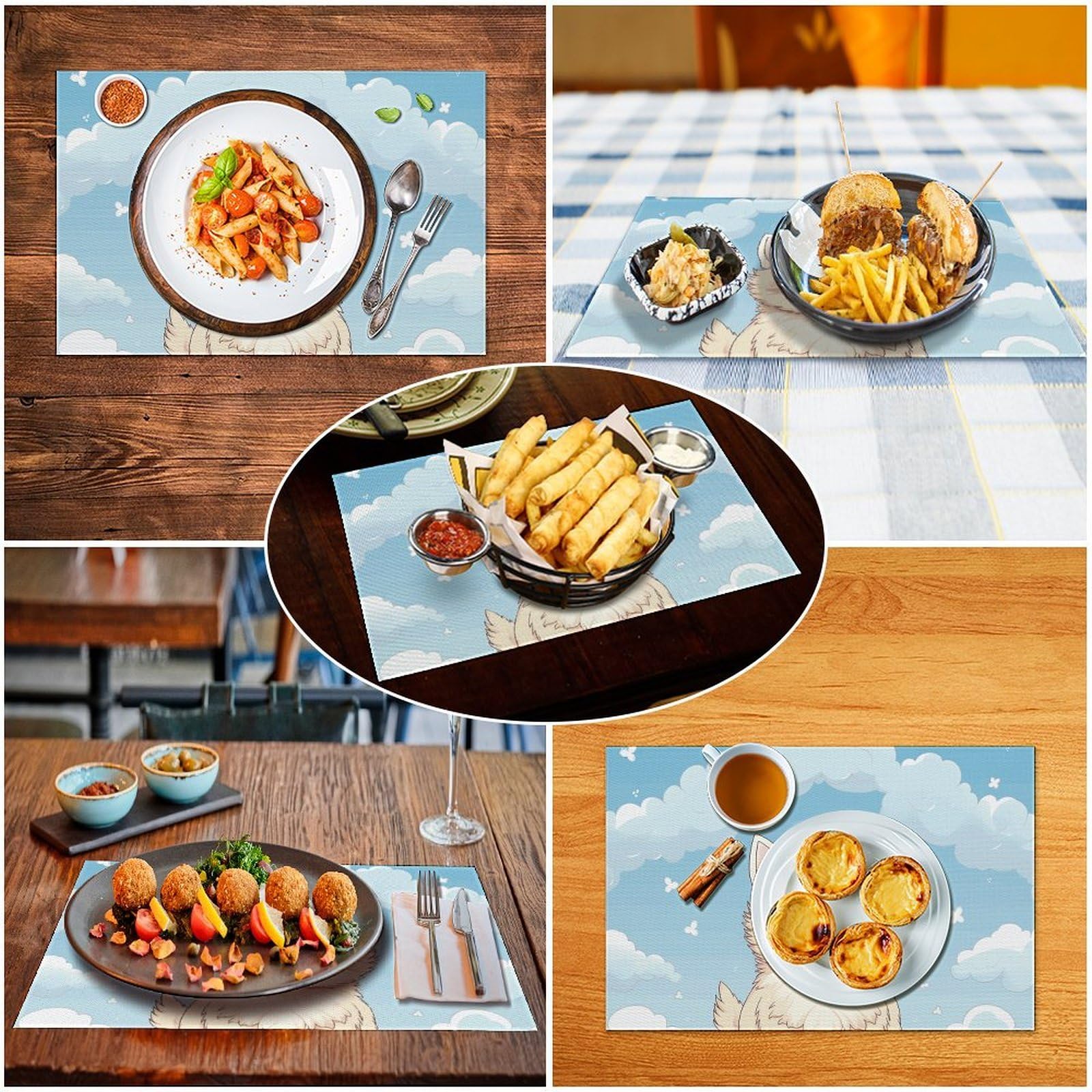 Set di 6 tovagliette all'americana in PVC, lavabili, resistenti al calore, antiscivolo, impermeabili, per interni ed esterni, tavolo da pranzo, cucina, vacanze, feste, 6 pezzi