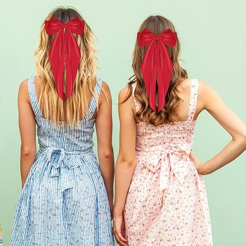 Miniatura 7 de WLLHYF Pasadores de lazo grande, de cola larga, pasadores de pelo de cinta francesa, suave y sedoso, clip de pelo de satén de metal, accesorios de