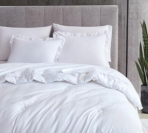 Miniatura 6 de Chezmoi Collection Eleanora - Juego de cama Queen en una bolsa, 7 piezas con ribete de volantes, suave lavado, de microfibra de doble cepillado con