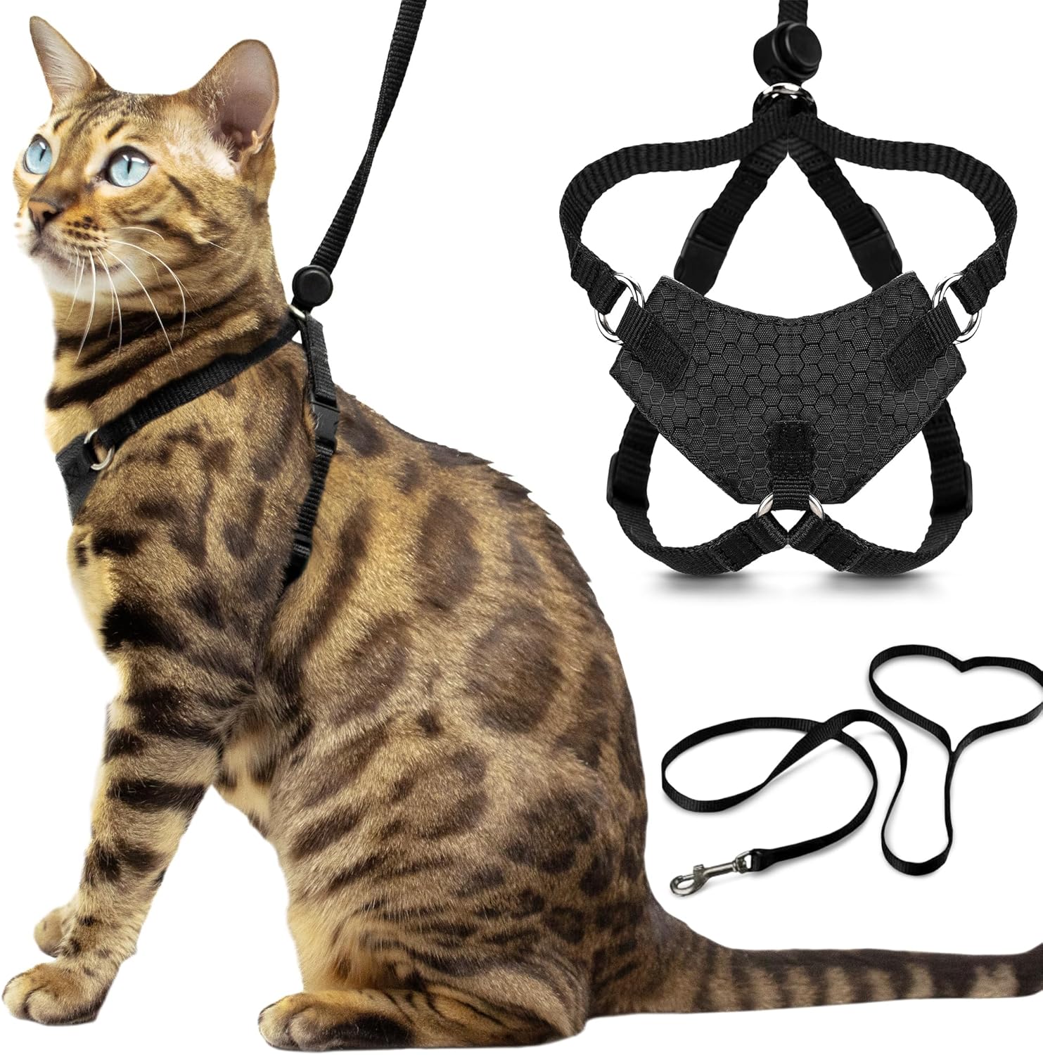 Houdini™ Escape Proof Cat Harness and Leash Set by OutdoorBengal – Black, Medium Cat Harness for Walking