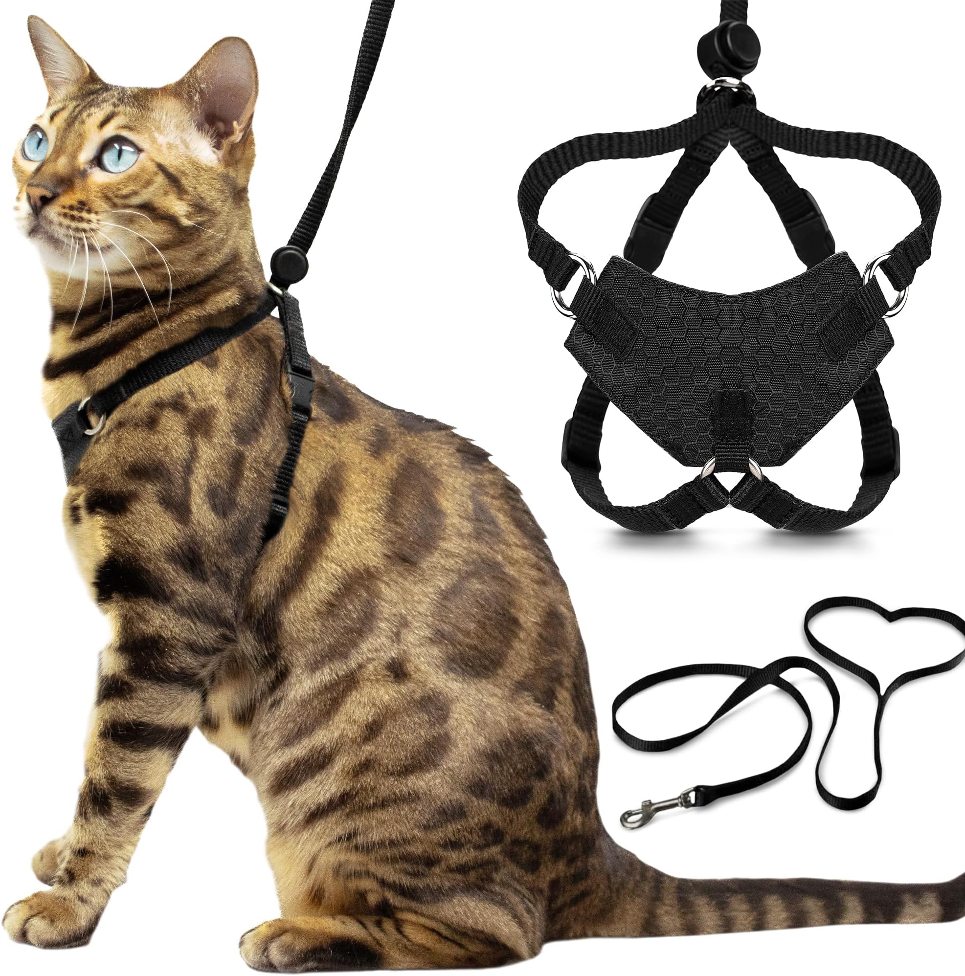 Houdini™ Escape Proof Cat Harness and Leash Set, Black, Medium Cat Harness for Walking