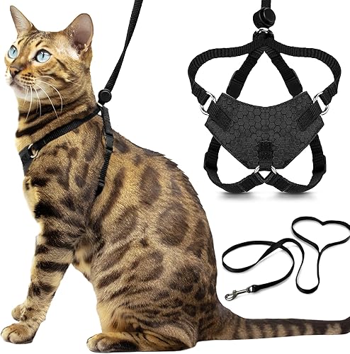 Houdini™ Juego de arnés y correa para gatito a prueba de escape de OutdoorBengal - Negro, arnés para gatos pequeños para caminar
