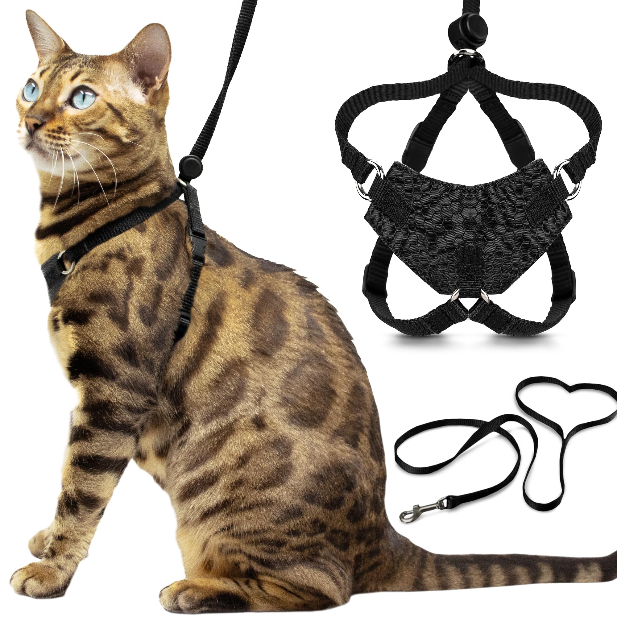 OutdoorBengal Houdini™ Escape Proof Cat Harness and Leash Set, Black, Medium Cat Harness for Walking