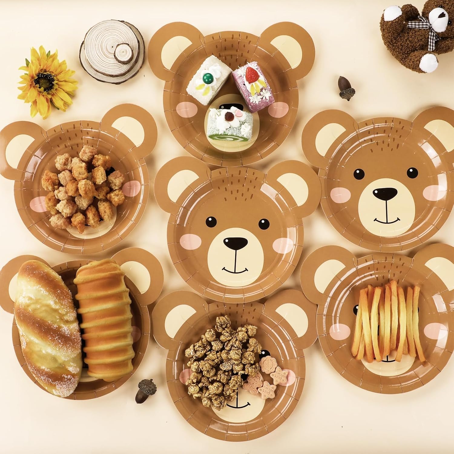 Naozinebi 50 Count Bear Paper Plates Bear Shaped Disposable Cake Plates Brown Theme First Birthday Tableware Teddy for Gender Reveal Boy Girl Baby Shower Birthday Party Decorations