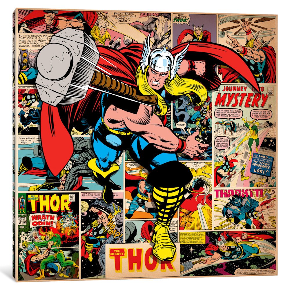 iCanvasART MRV285 Marvel Comic Book Thor on Thor Covers and Panels