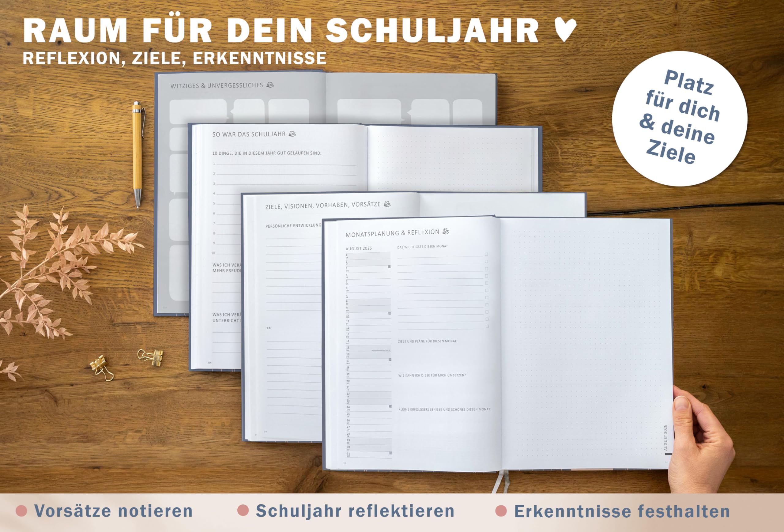 Eine der Guten Lehrerkalender 2026/2027 A4 Hardcover – Lehrerplaner Schuljahr 2026 2027 | 2 Lesebänder, Notenlisten & Klassenlisten | nachhaltig, FSC-Papier, klimaneutral | Blau Rosa Blumen