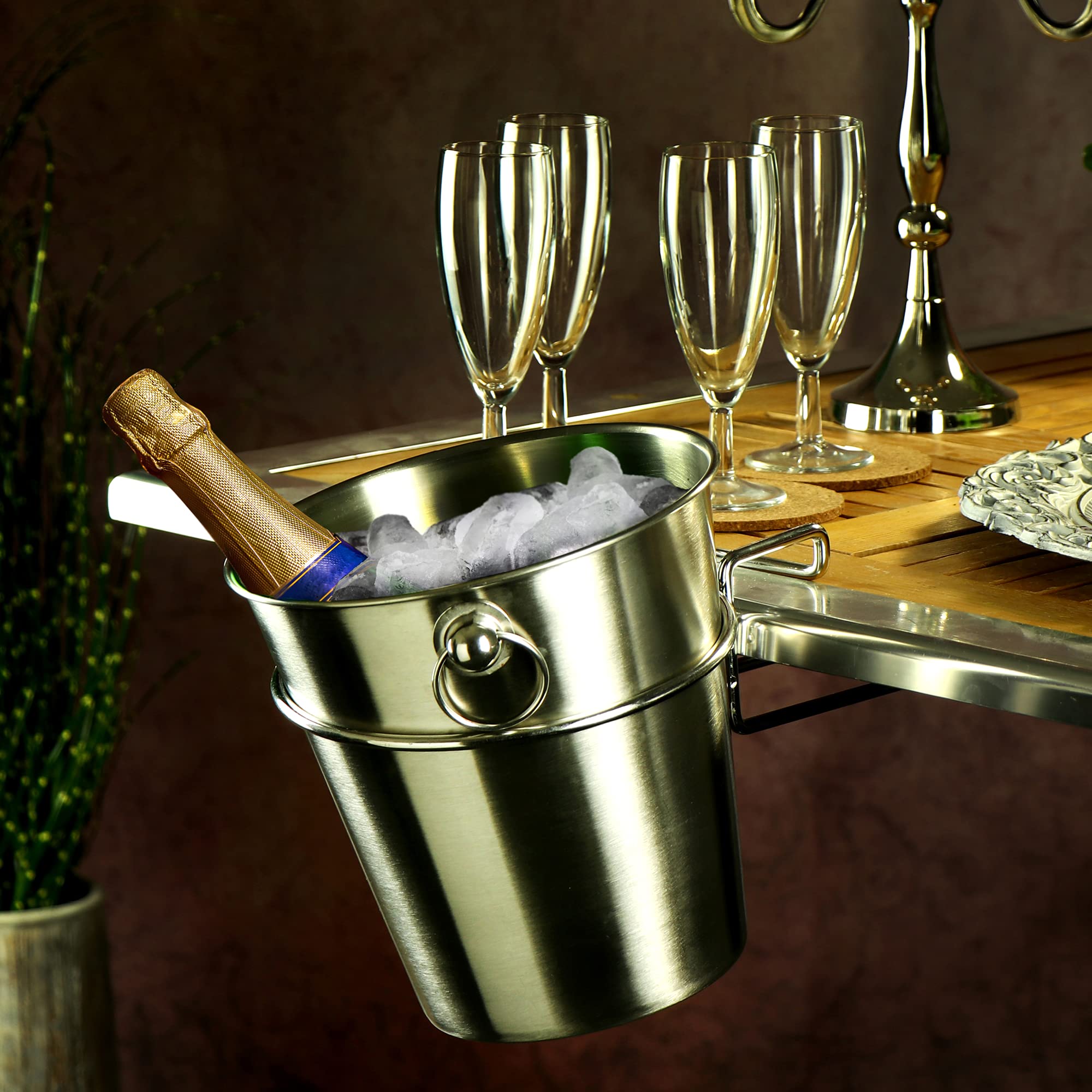 com-four® 3x Sektkühler aus Edelstahl mit Tischhalter | Kühlkübel für Sekt, Wein, Champagner - edler Weinkühler für kühle Getränke