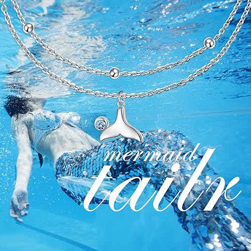 Miniatura 2 de Tobillera de plata de ley 925 con diseño de estrella y luna en capas, diseño de girasol, avión, cola de sirena, para mujeres y niñas, cuentas