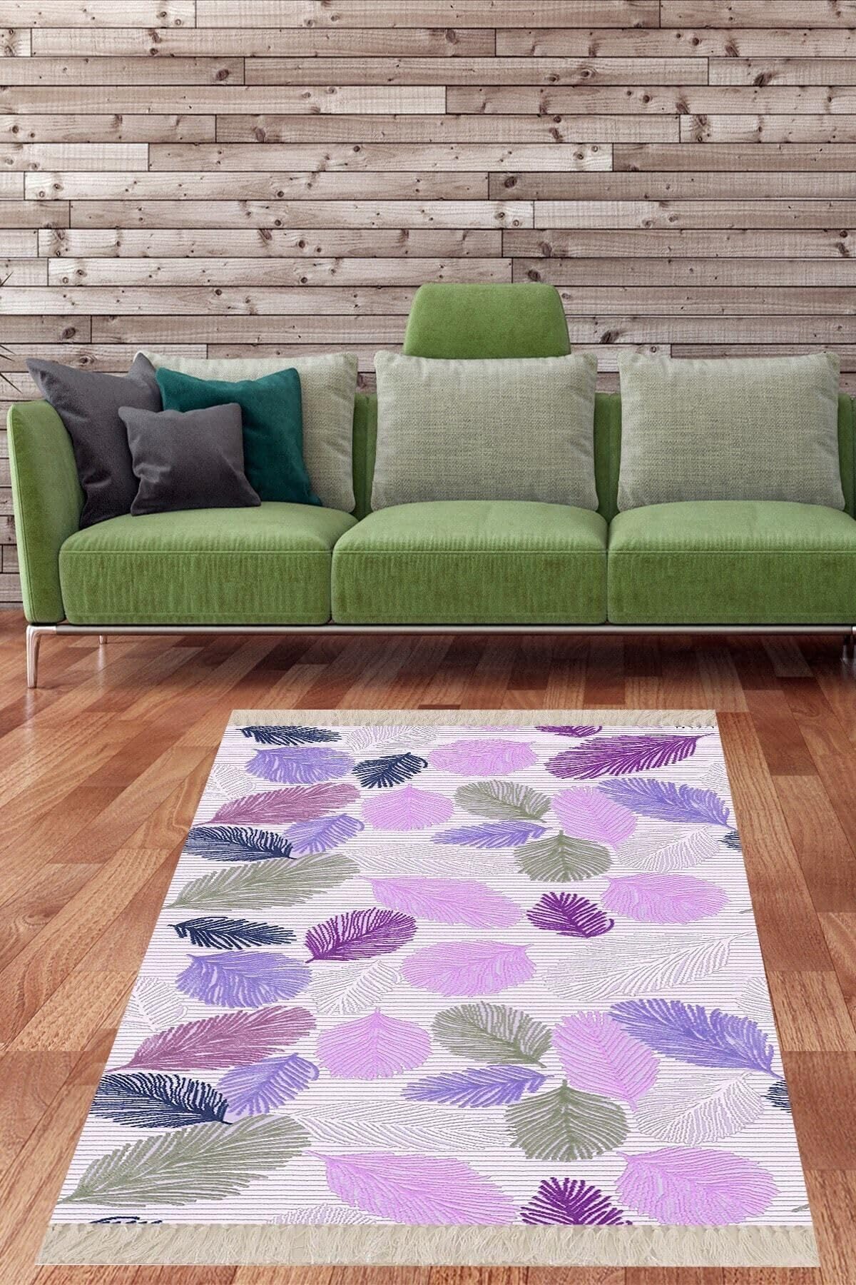 Pelangi Kuş Tüyü Yaprak Desenli Yıkanabilir Dijital Baskılı Kaymaz Taban Leke Tutmaz Salon Halısı Ve Yolluk, Karışık Renkli 160 x 350, 910347160350728