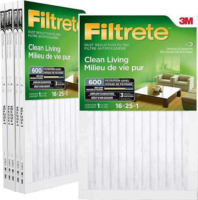 Filtrete 16x25x1 Furnace Filter, MPR 600, MERV 7, Clean Living Dust