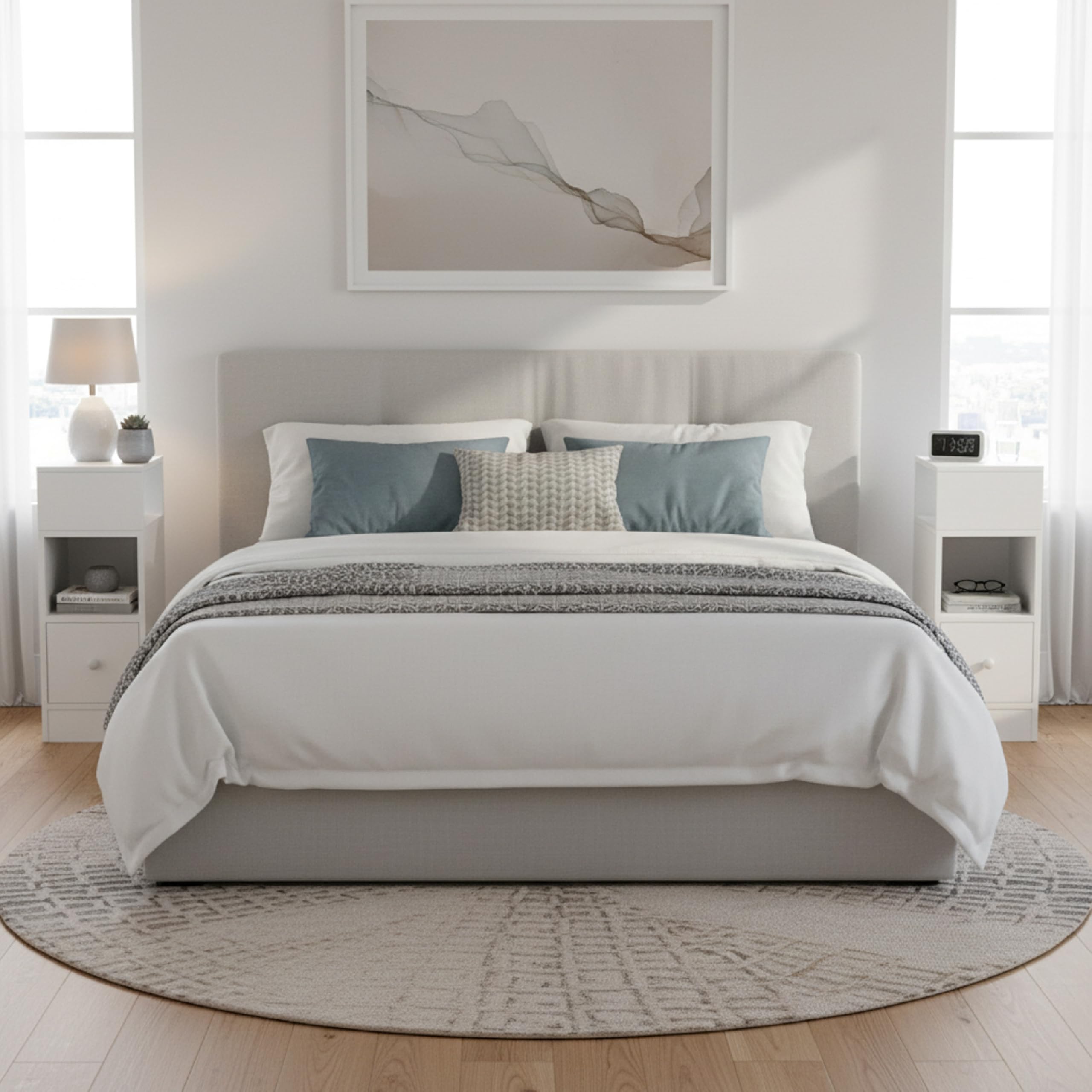 Baroni Home Set 2 Comodini Moderni con Cassetto e 2 Ripiani, Scomparto Superiore Aperto su Entrambi i Lati, Comodini Salvaspazio in MDF, Montaggio Facile. 25x30x66 cm (Bianco)