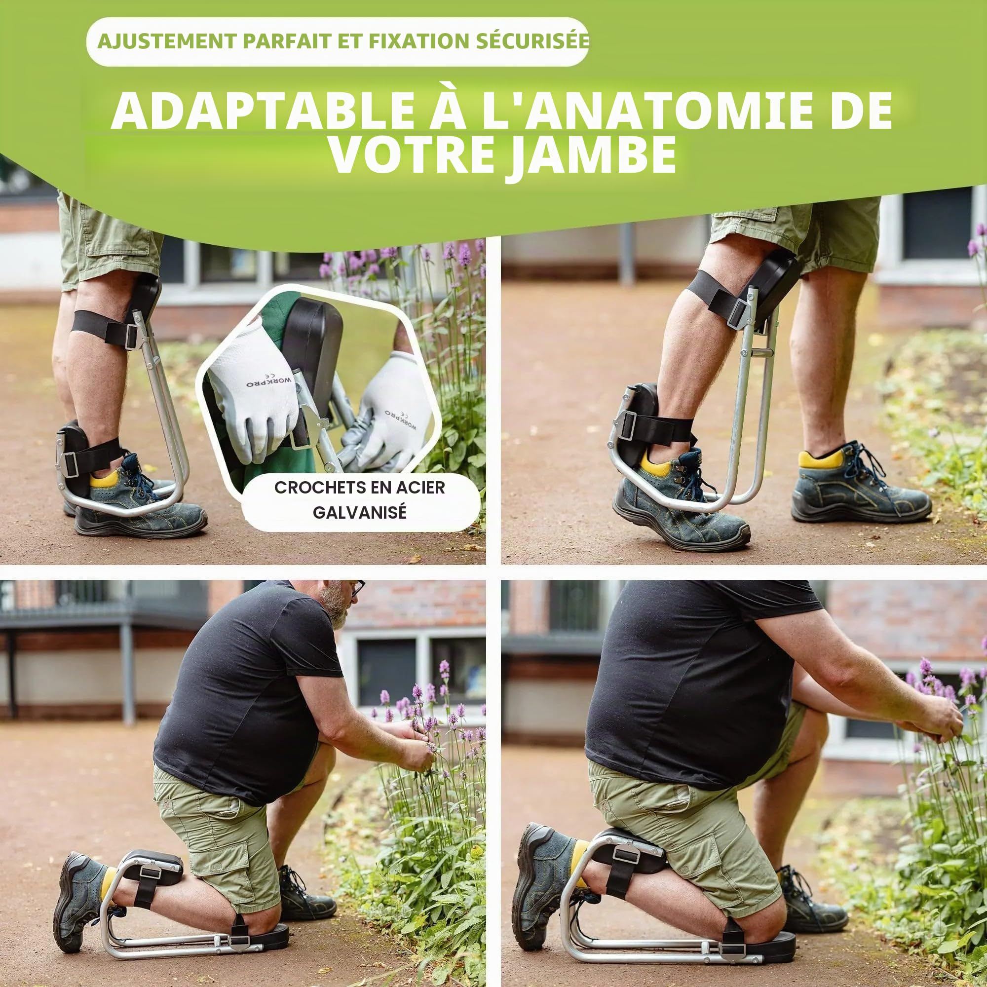 Florade Genouillère avec fonction siège - Taille S (jusqu'à 45 cm du genou) jusqu'à environ 175 cm de hauteur - Genoux sans douleur et assise confortable - Protection des genoux pour le jardin, la