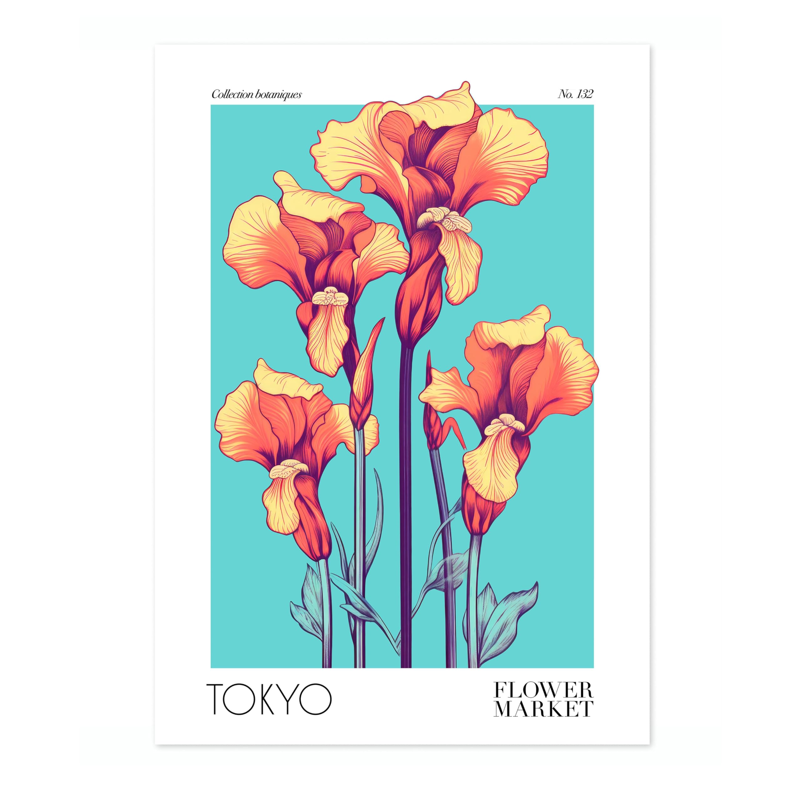 Tokyo Flower Market Poster Floral Wall Decor Print Abstract Colourful Minimalist Travel Bedroom Art, Archival Matte, A4 (Print Only) - 29.7x21cm