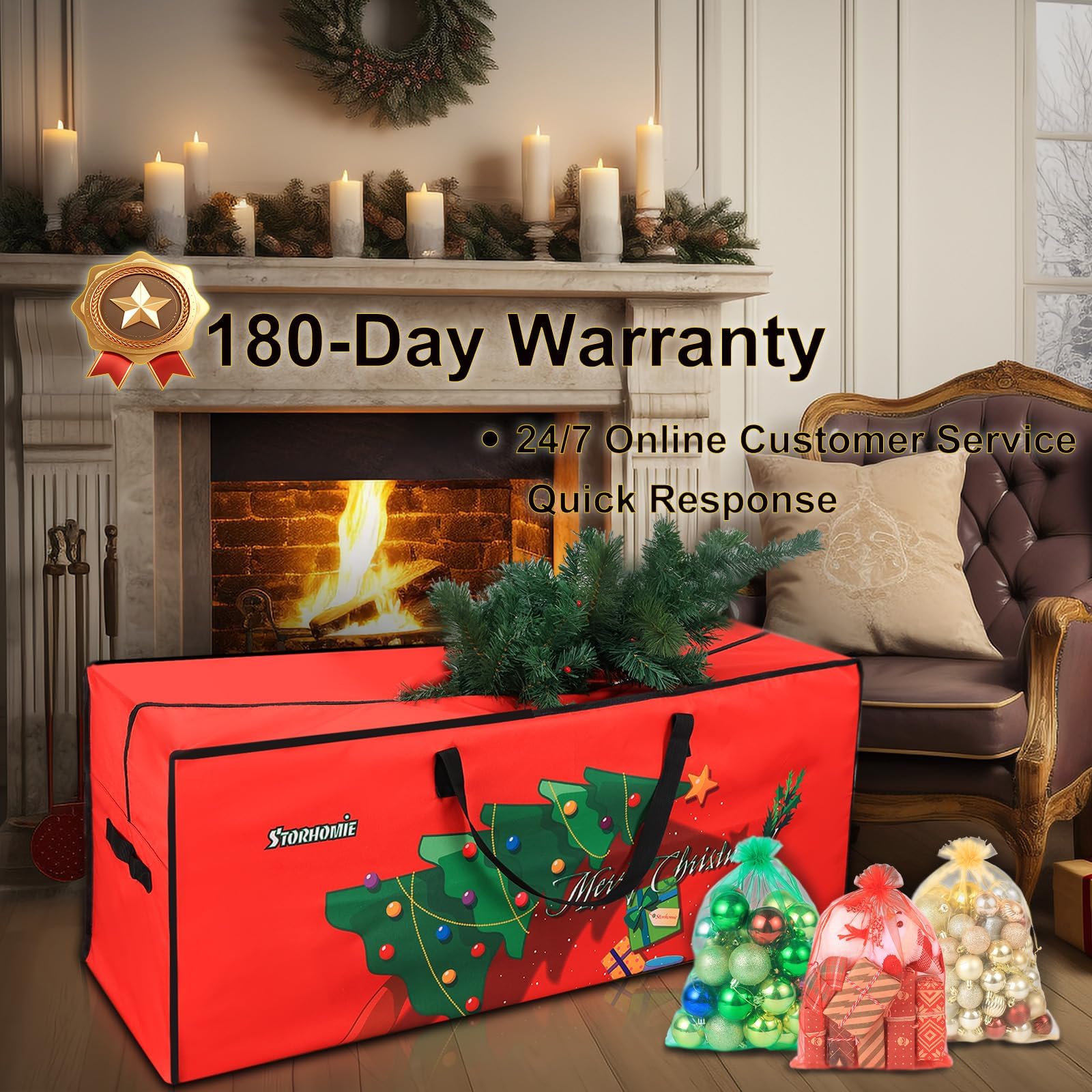 Christmas Tree Storage Bag 2-3FT 600d Oxford Fabric Small Christmas Tree Bag 3FT for Ornament Storage 85 X 45 X 25cm with 2 Christmas Decoration Storage Bag 30X40cm - Image 2