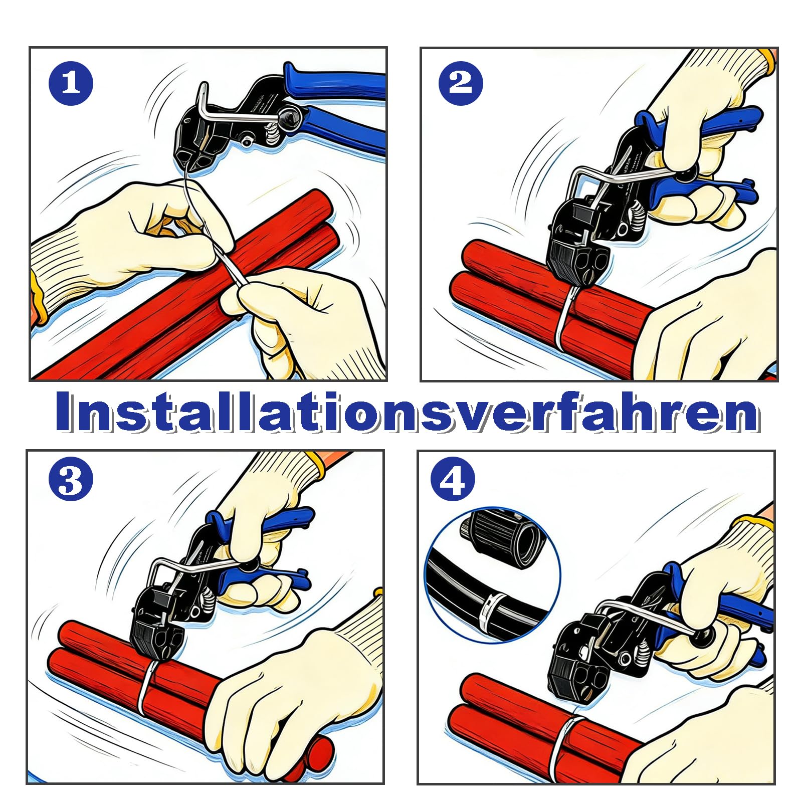 Kabelbinderpistolen Set aus Metall, Kabelbinderpistole aus Edelstahl mit 200 Stück 4,6 x 300mm Kabelbindern, Metallbinderpistole, Kabelbinder Werkzeug, für KabelbüNdelung, Industrie