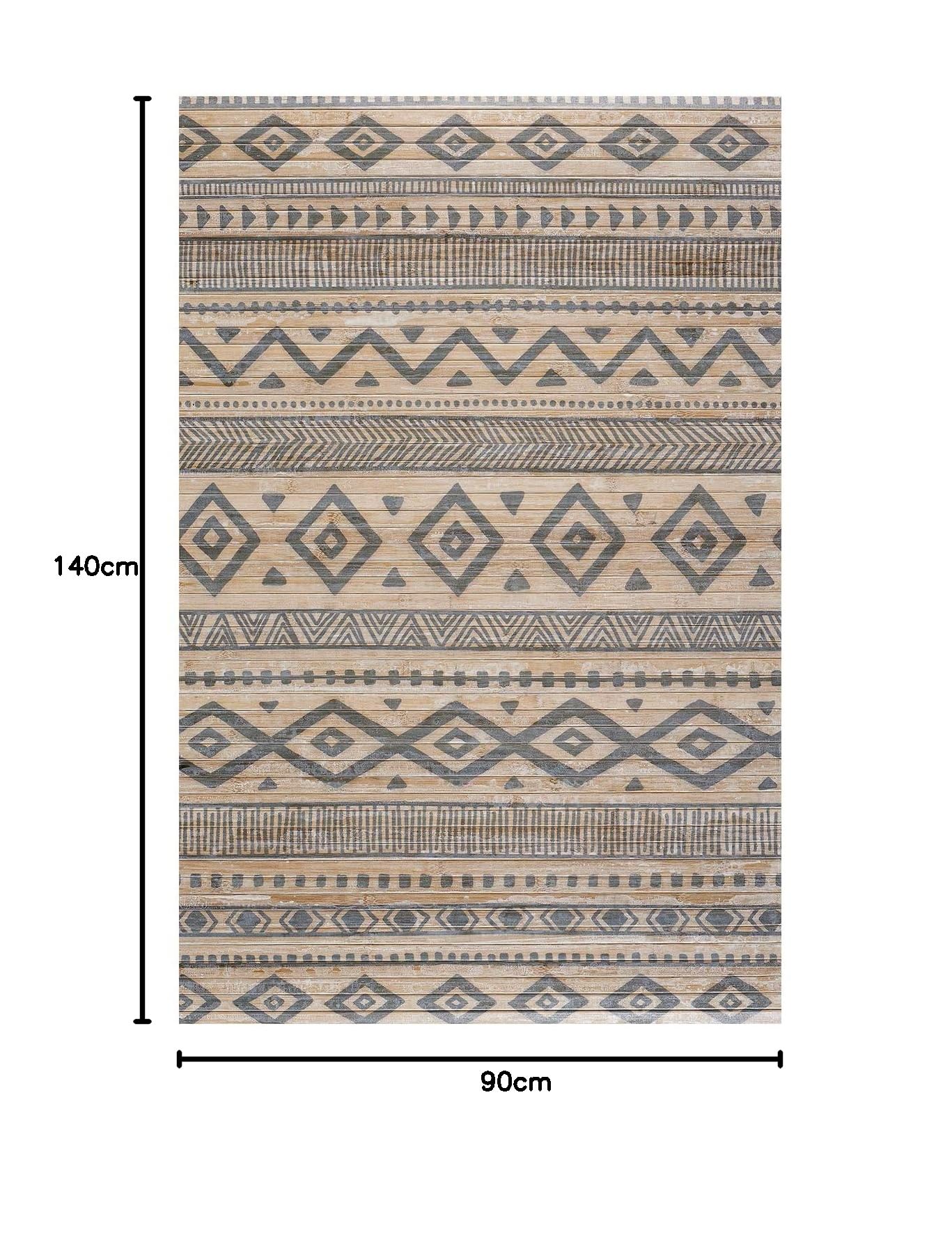 Natuurlijk antislip Bamboe Tapijt Ideaal voor woonkamer, hal, badkamer, enz. Houtenvloer-effect! Verkrijgbaar in grote maten en meerdere kleuren I Etnisch Grijs, 140 x 200cm