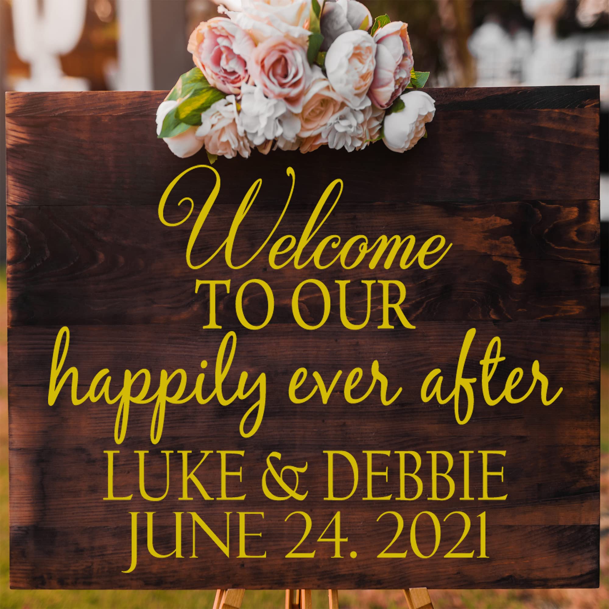 VWAQ 'Welcome To Happily Ever After' Wedding Wall Decal - Silver Vinyl Quote, 18H X 24W, Bride & Groom Decor - View #8