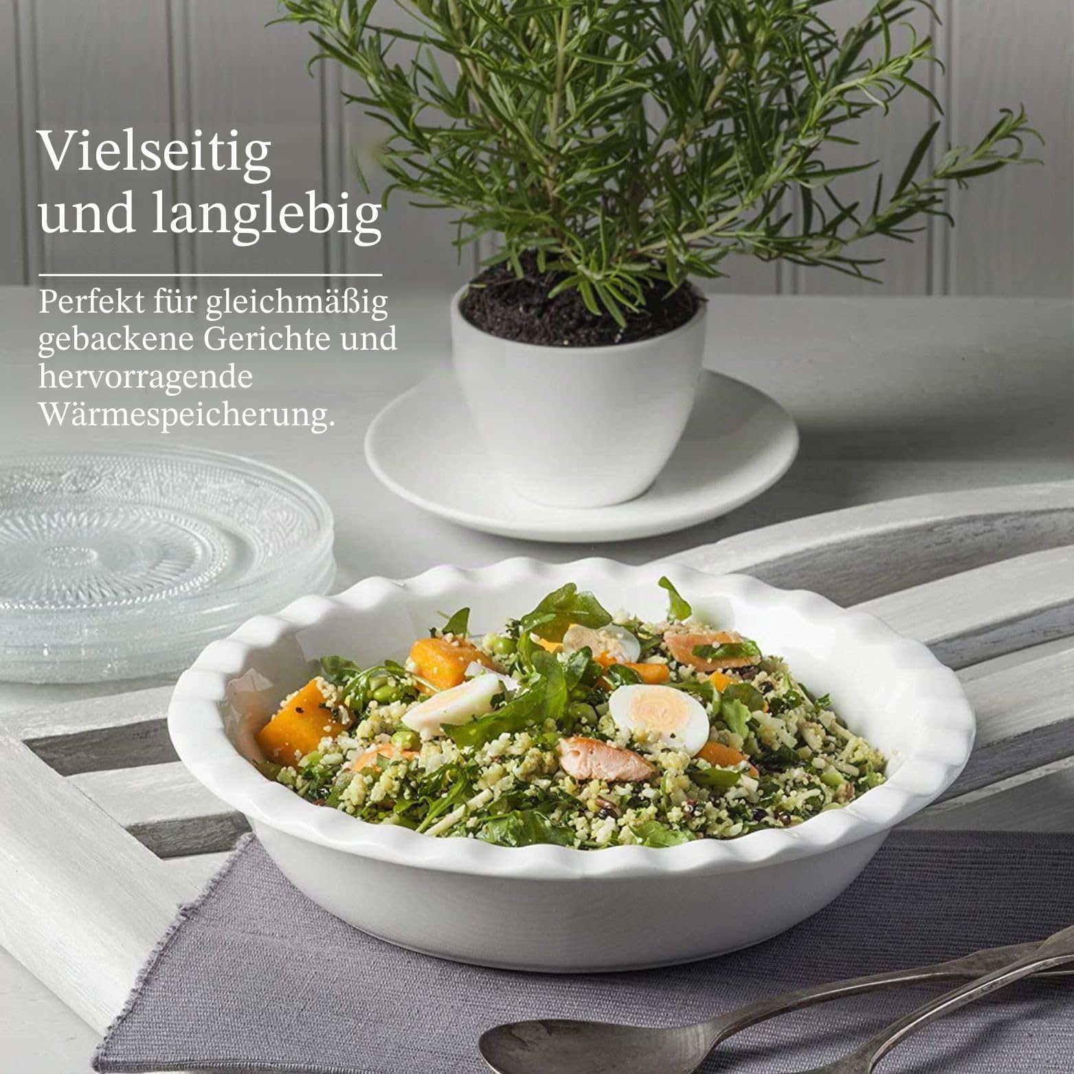 Wm Bartleet & Sons Traditionelle Kuchenform aus Porzellan, rund, mit gewelltem Rand, weiß, 27 cm