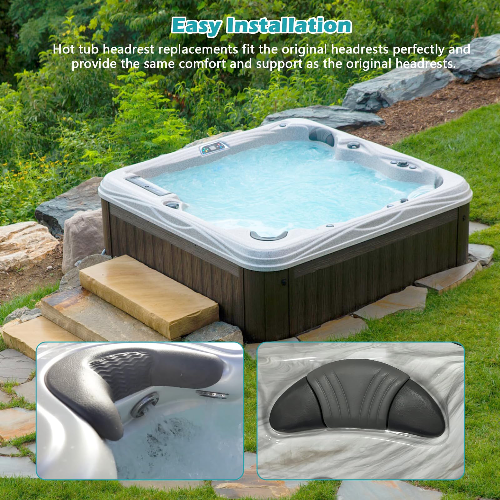 IWIWE Ersatz-Kopfstützenkissen, passend für Artesian Island Spas, Whirlpools und Tidal Fit Swim Spa (Dunkelgrau, 3er-Pack, enthält ein Nackenkissen und zwei Kopfkissen 26-1303-85)