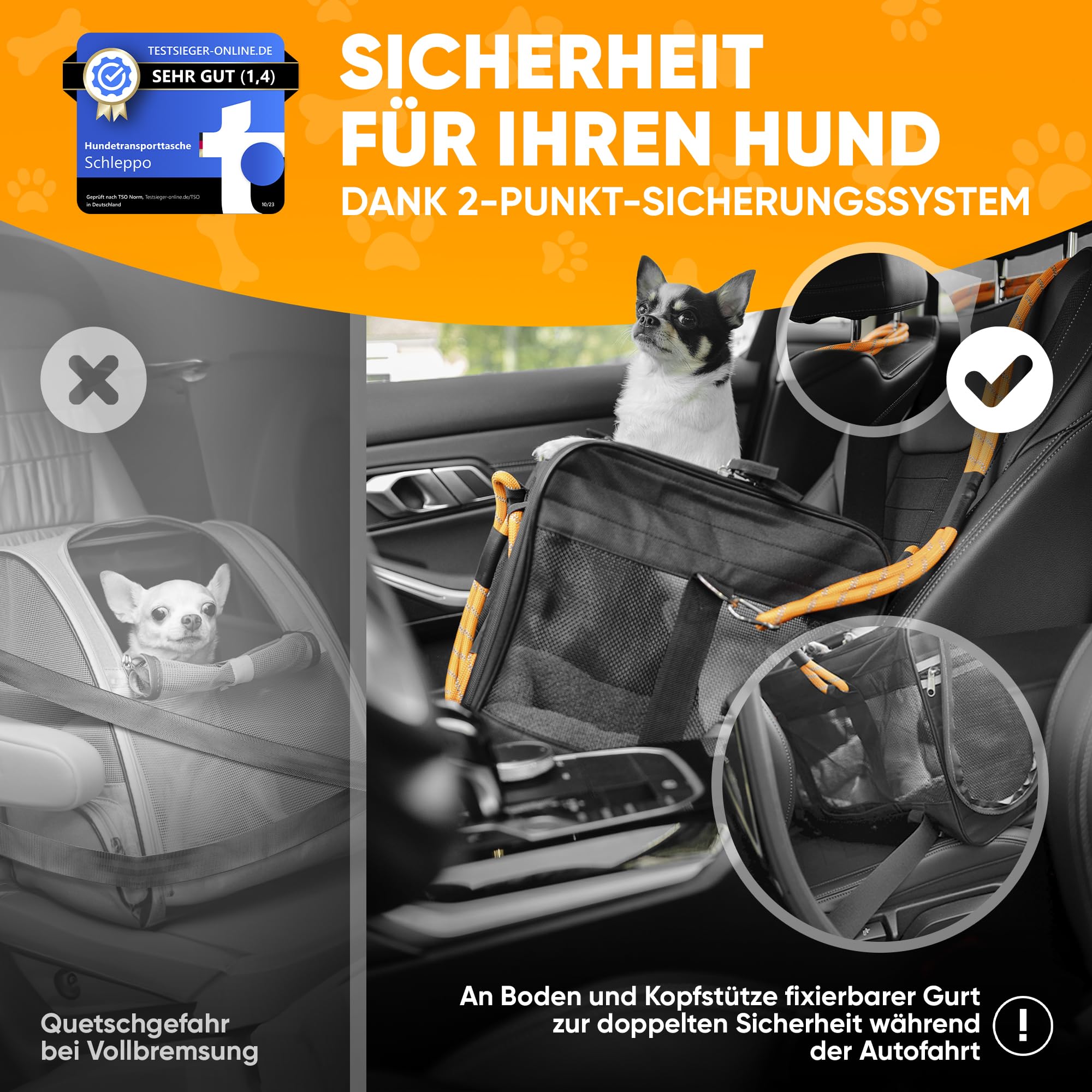 Hundetasche für kleine Hunde 7kg [ATMUNGSAKTIV] - Hunde Transporttasche für Auto & Zuhause - Wasserdicht & Sicher - Auch ideal als Katzentransporttasche - transportbox Hund hundetransportbox