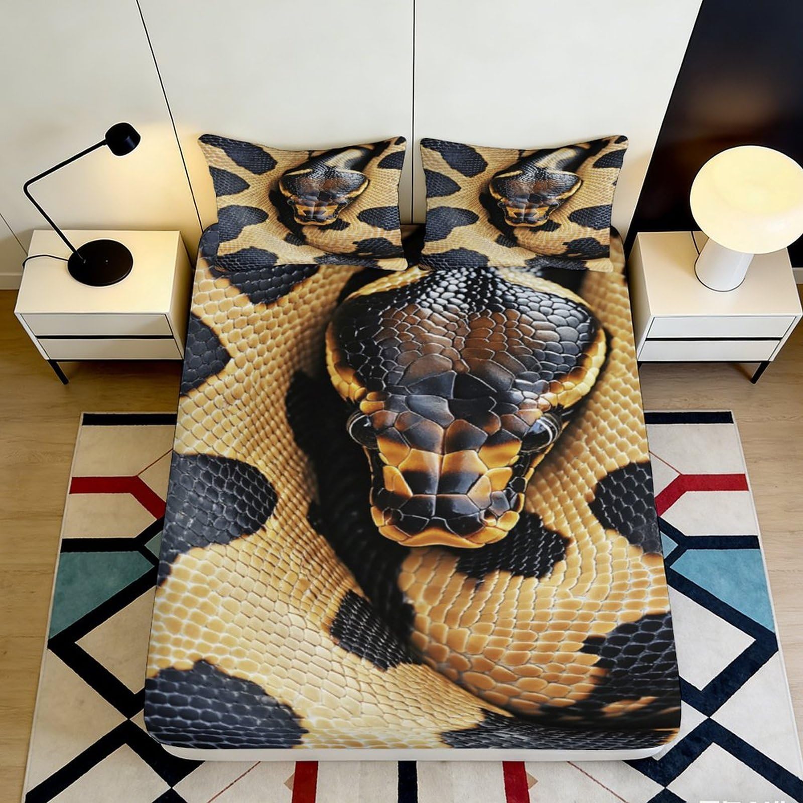 3D Printed Snake Pattern Fitted Sheet Microfiber Soft Breathable Python Animal Mattress Cover for Bedroom Dorm Decor 140x200x25cm