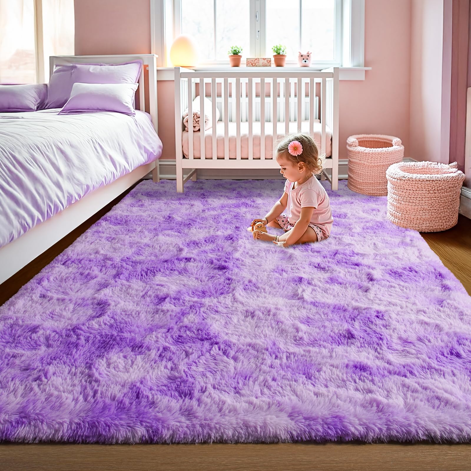 LOCHAS Luxury Fluffy Rainbow Area Rug for Girls Bedroom 4x6, Soft Fuzzy Kids Rugs for Bedroom Boys Playroom, Cute Colorful Tie Dye Princess Carpet for